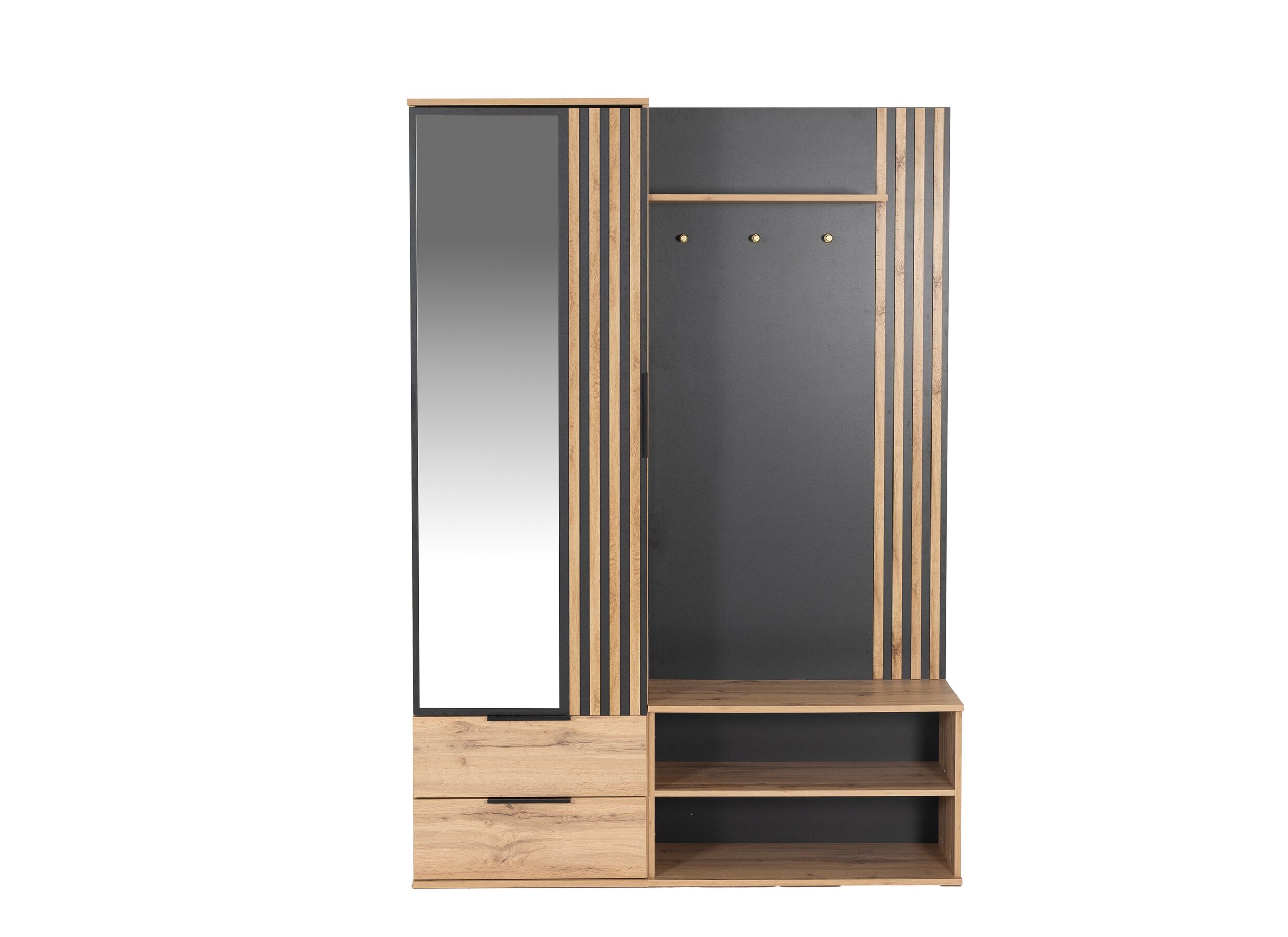 Aperçu - Meuble d'entrée Tamarisk 140cm - mélamine - wotan oak & noir