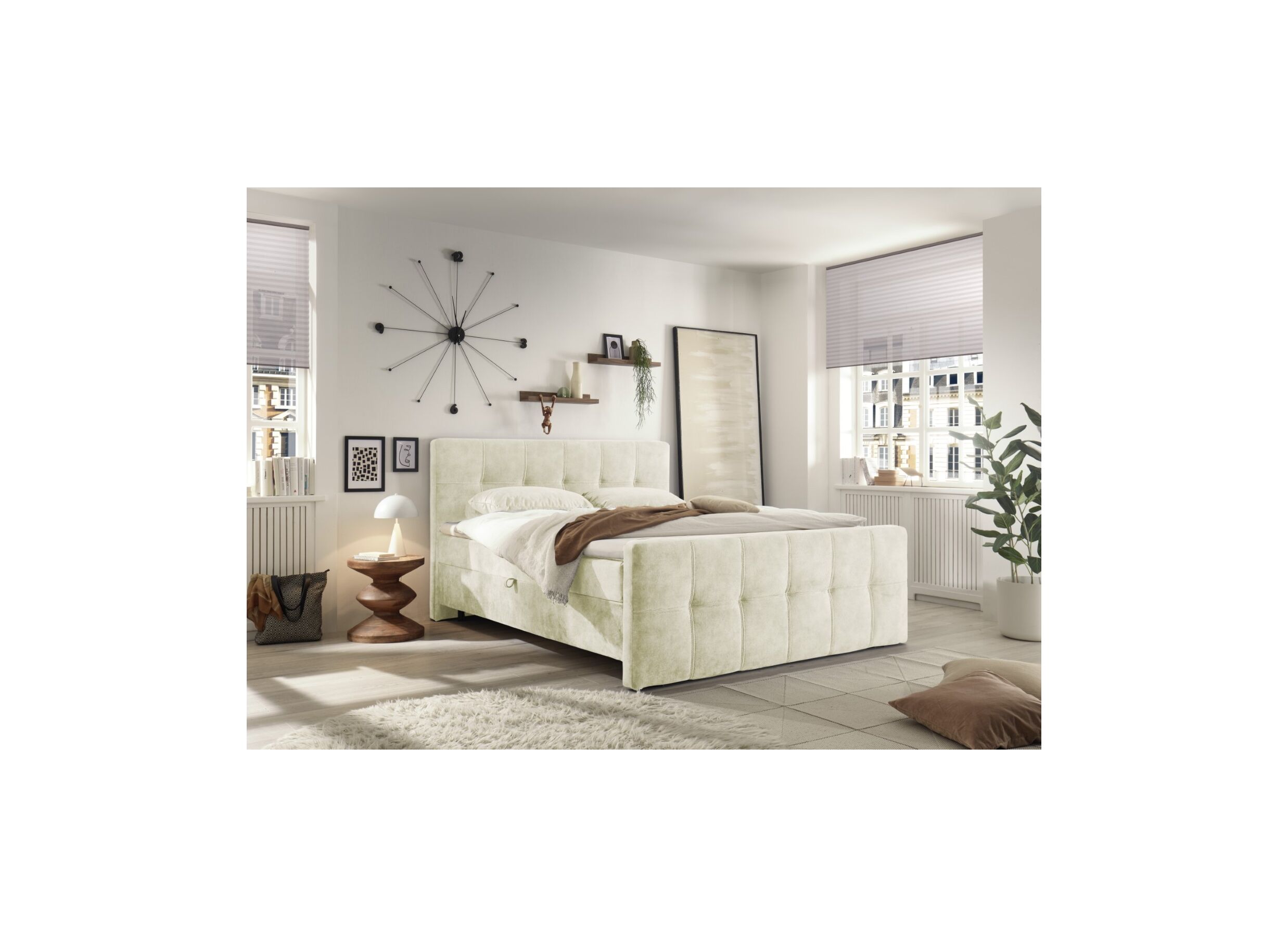 Sfeerfoto - Bedbox Valetta 180x200cm met opbergruimte stof crème
