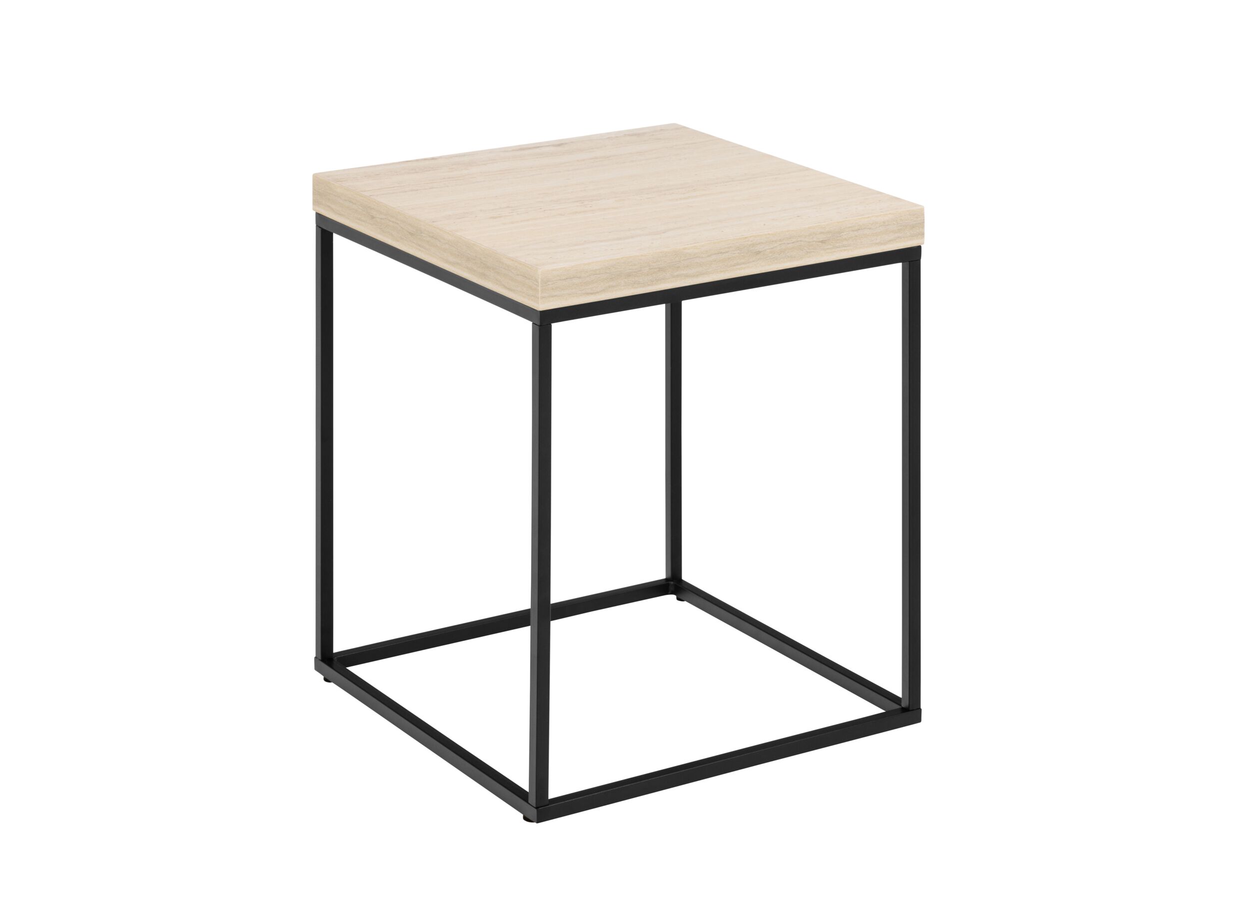 Overzichtsfoto - Salontafel 40x40x45cm - decor & staal - travertijn look & zwart