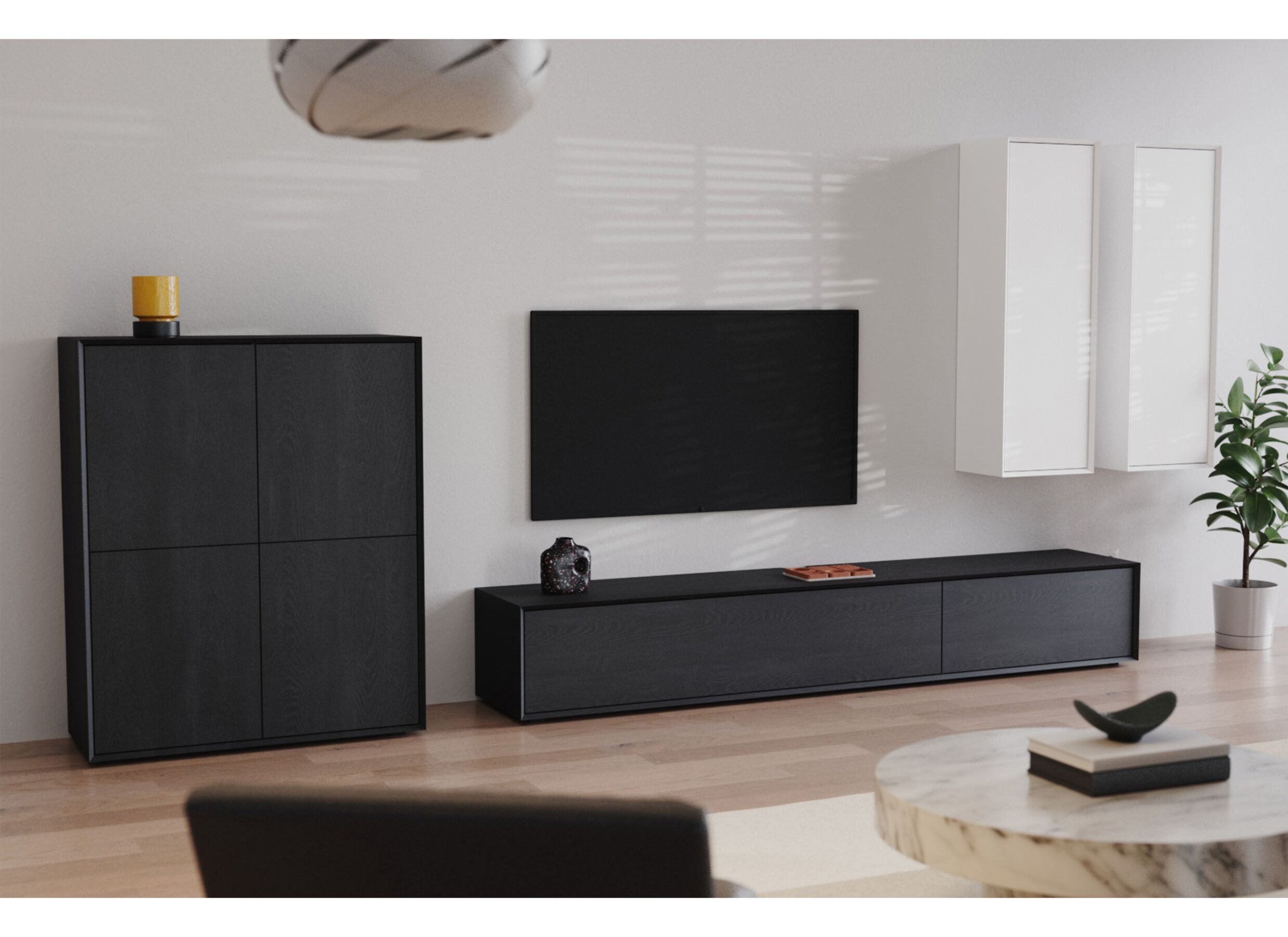 Foto ambiance - Meuble TV Stream 240cm - mélaminé - chêne noir