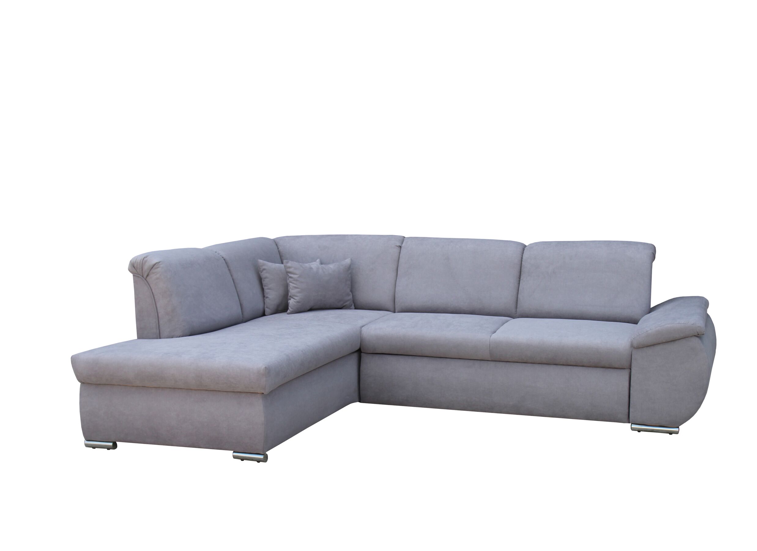 Canapé d'angle Caro tissu gris moyen avec fonction de lit et rangement - Canapé d'angle Caro 197x272cm - tissu - gris moyen avec fonction de lit et rangement