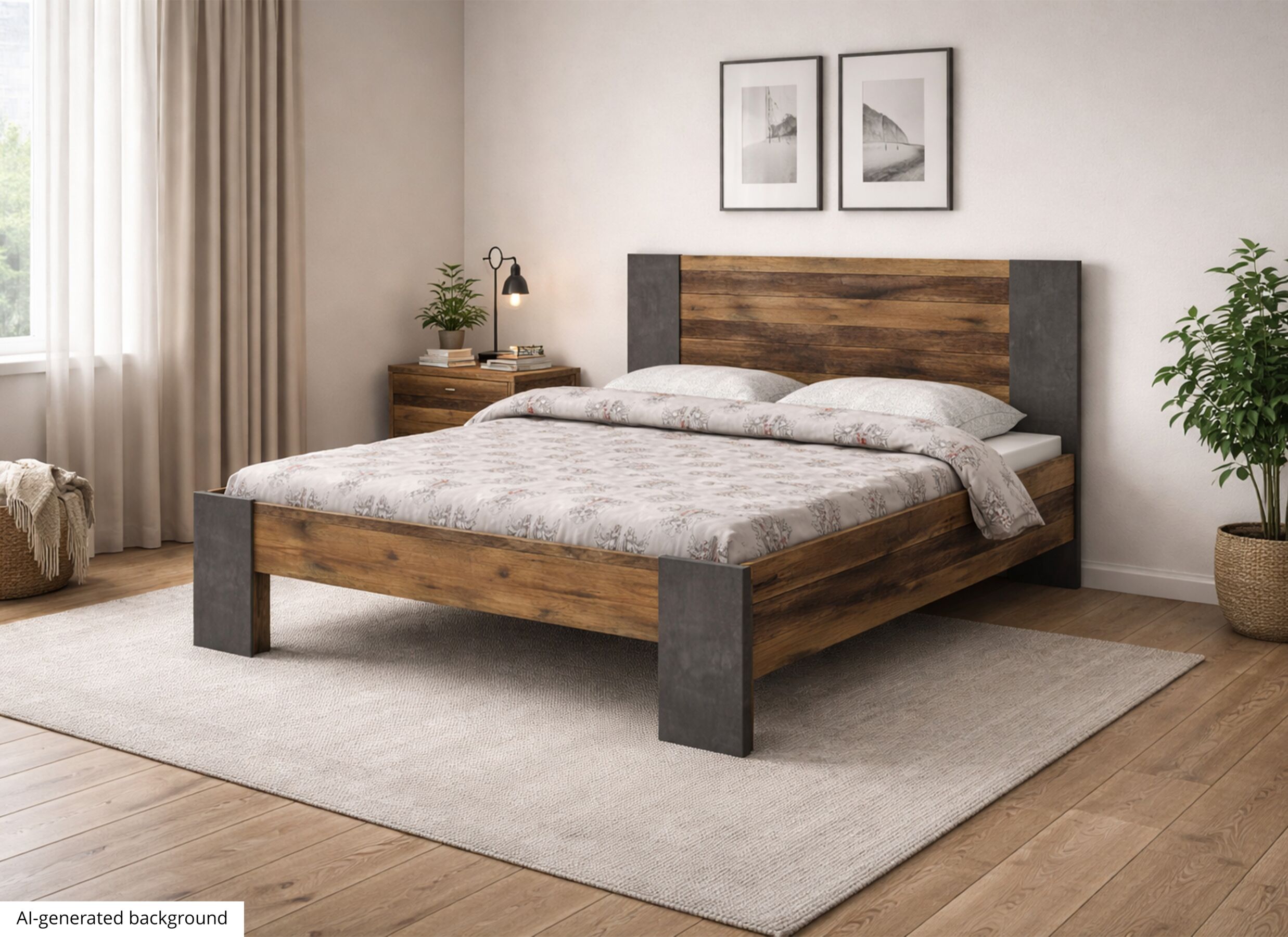 AI Generated - Lit Clif 120x200cm - décor - old wood & béton