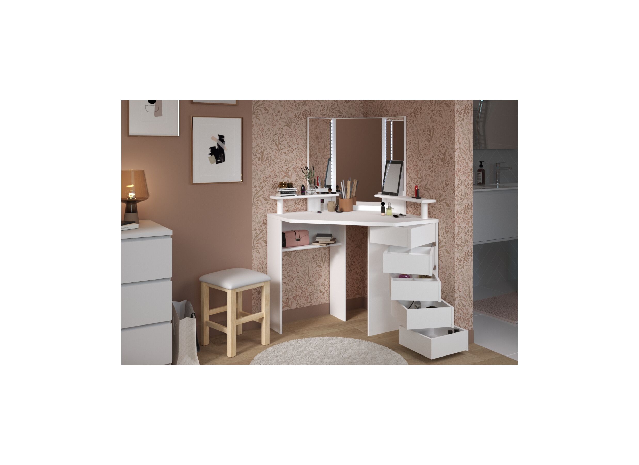Foto ambiance - Coiffeuse Volage avec miroir 114x114x142cm