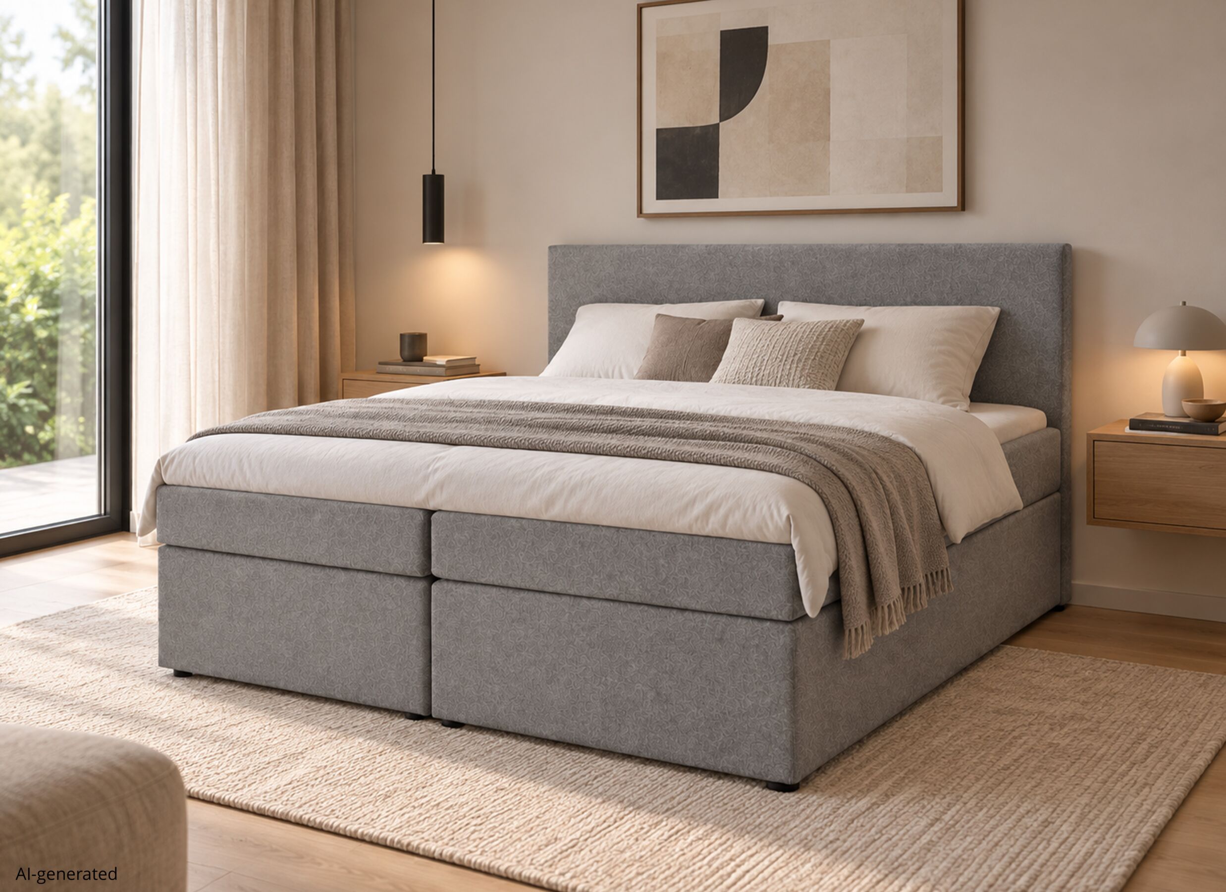AI Generated - Boxspring BX890 160x200cm - tissu - gris clair