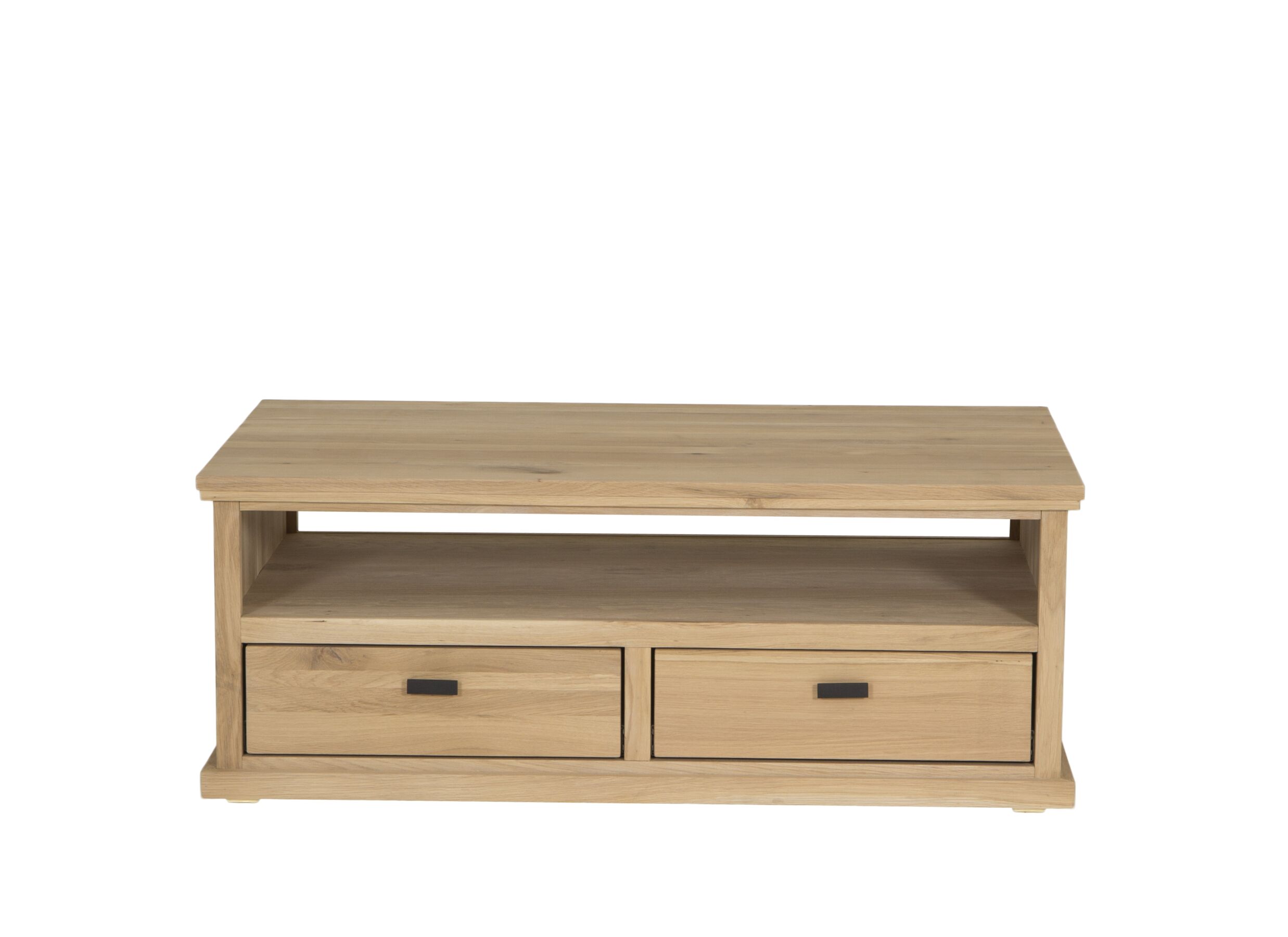 Table basse Grimaldi 120x74x45cm - chêne massif & placage & décor - naturel avec rangement