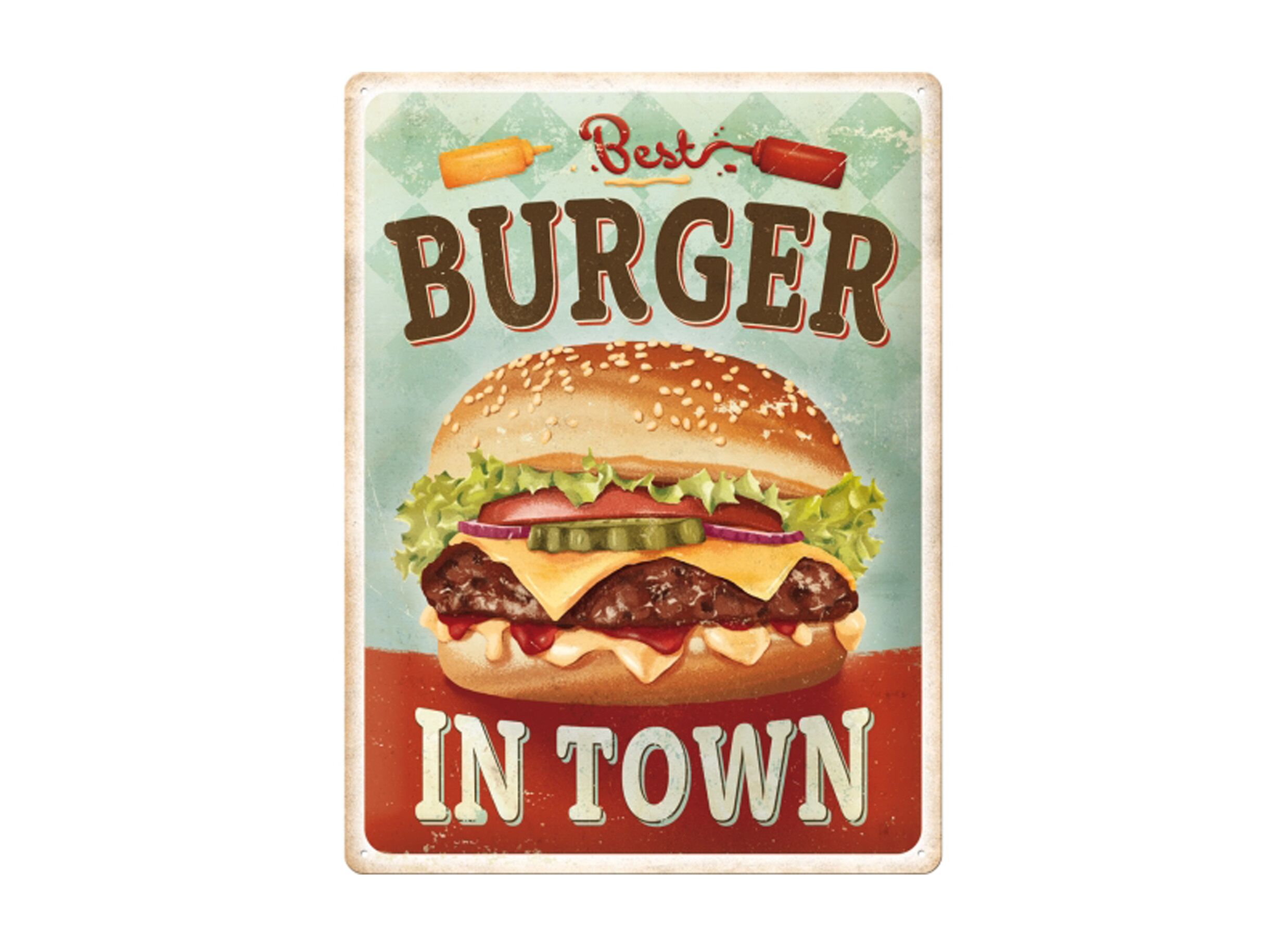Plakkaat Best Burger In Town 40x30cm - metaal - meerkleurig - Plakkaat Best Burger In Town 40x30cm - metaal - meerkleurig