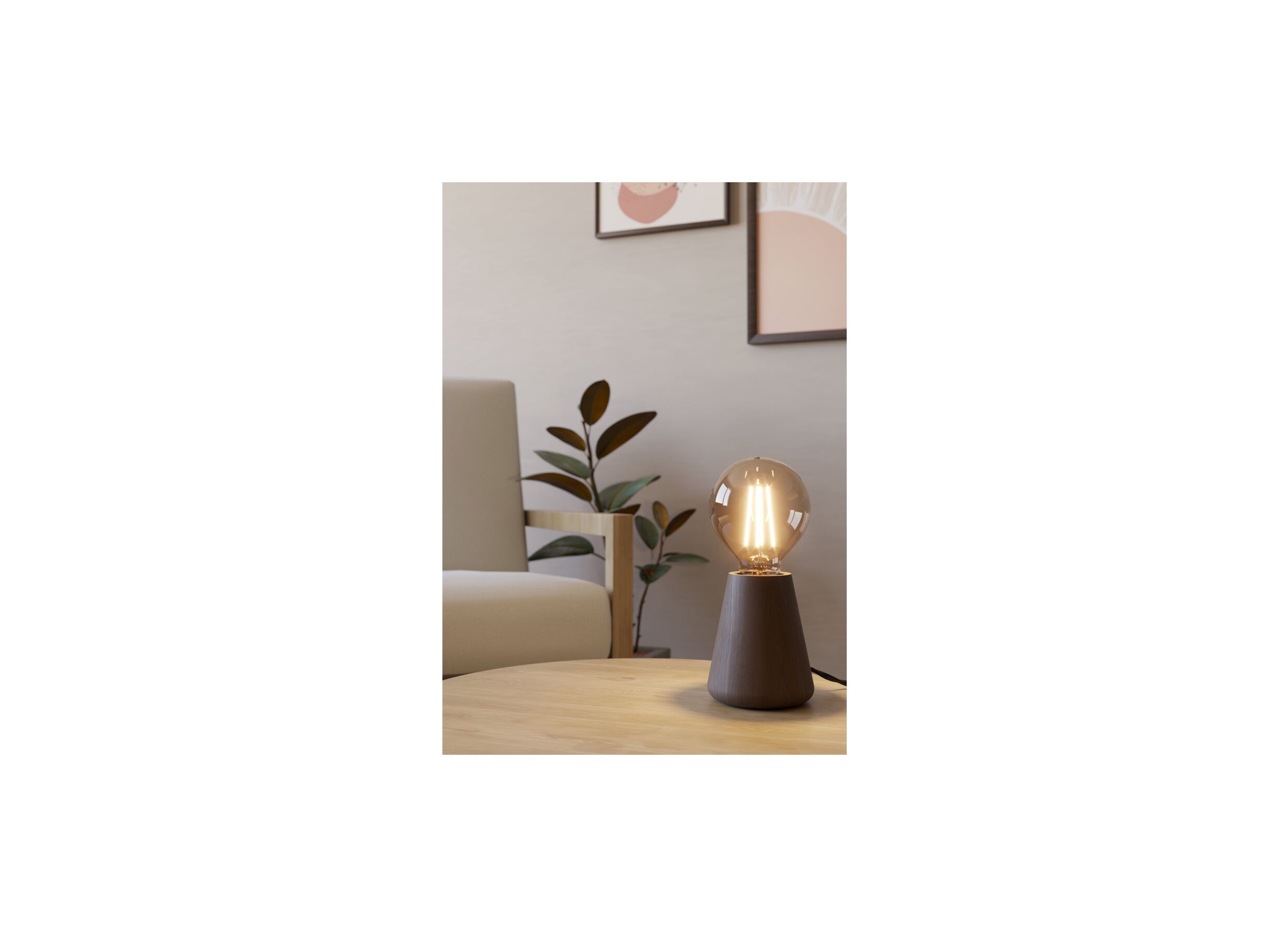 Sfeerfoto - Tafellamp ASBY E27 H10cm hout donkerbruin