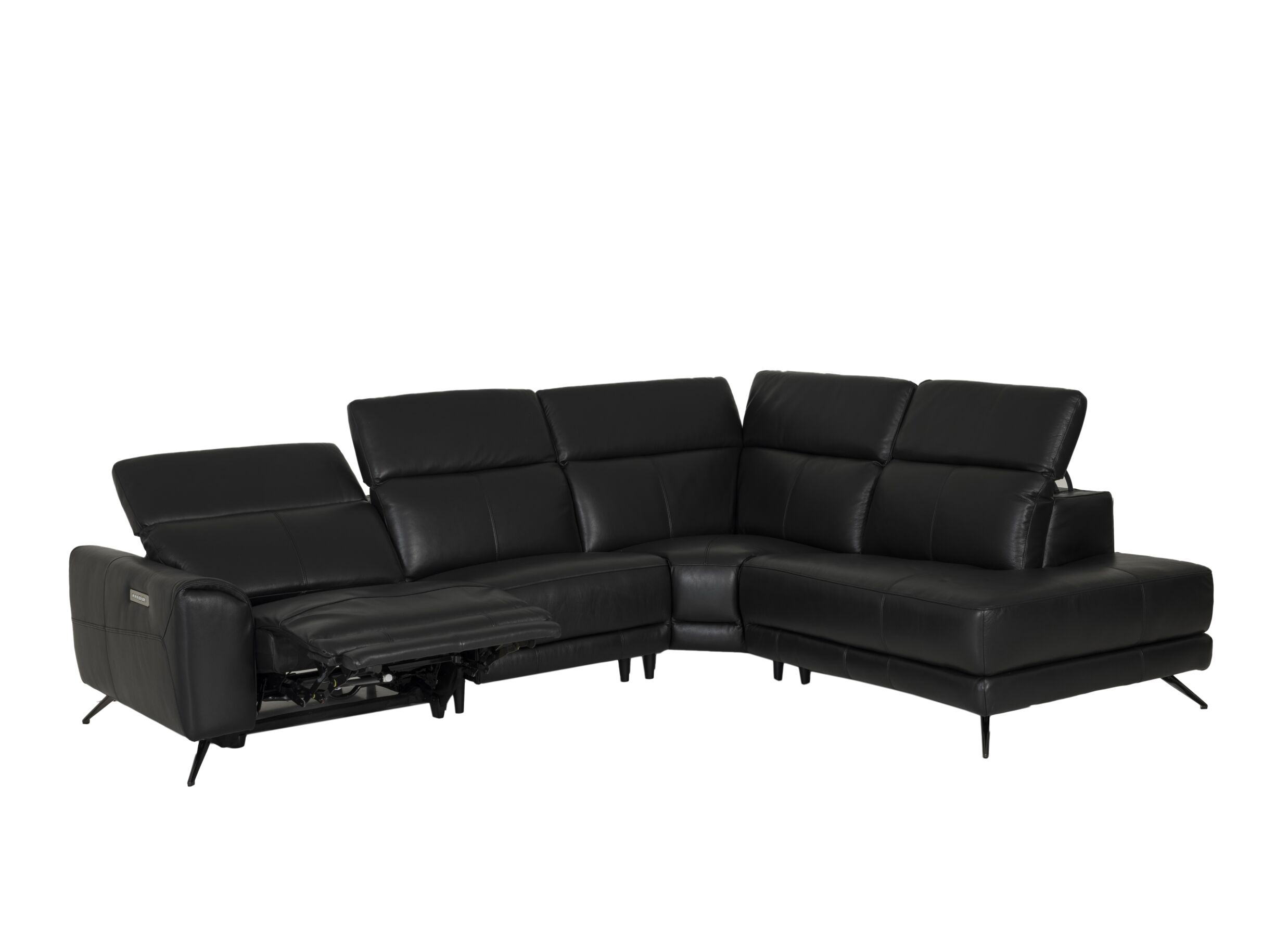 Canapé d'angle Billy 305x243cm - cuir - noir avec relax