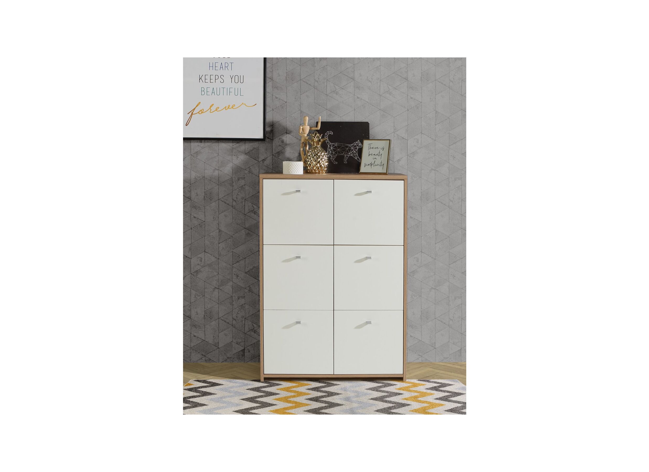 Kast Best Chest 77x30x113cm - meubelplaat - artisan eik/wit