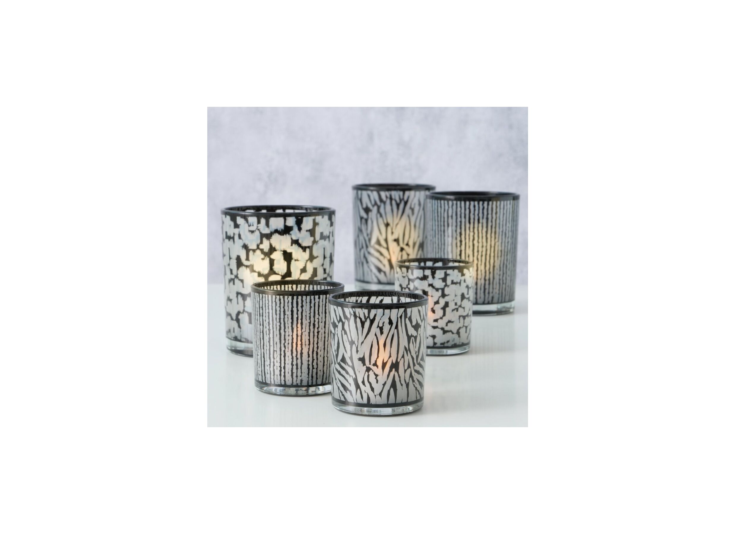 Foto ambiance - Porte-bougie Thato H8cm & H12cm - verre - beige/noir lot de 2