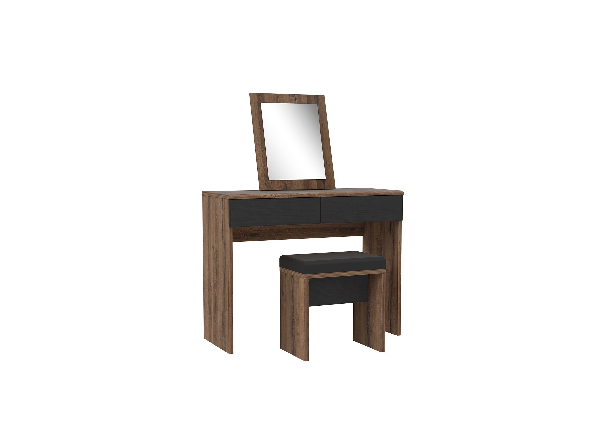 Make-up tafel Dolce met spiegel 100x42x132cm - meubelplaat - mud oak/black oak