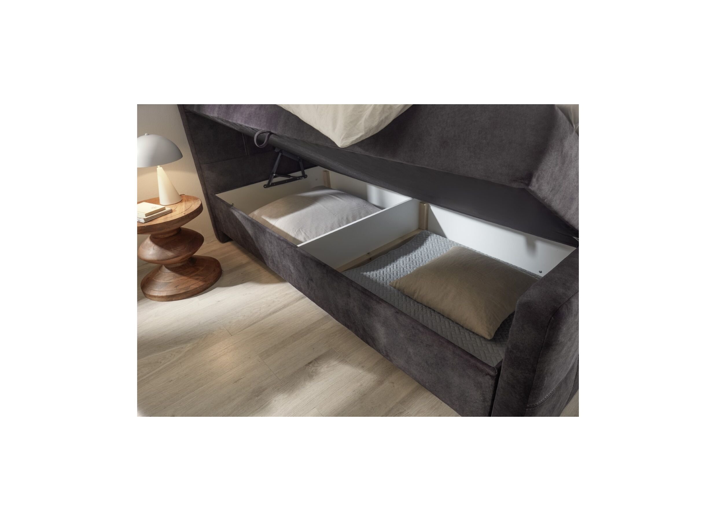 Foto ambiance - Lit box Valetta 180x200cm avec rangement tissu espresso