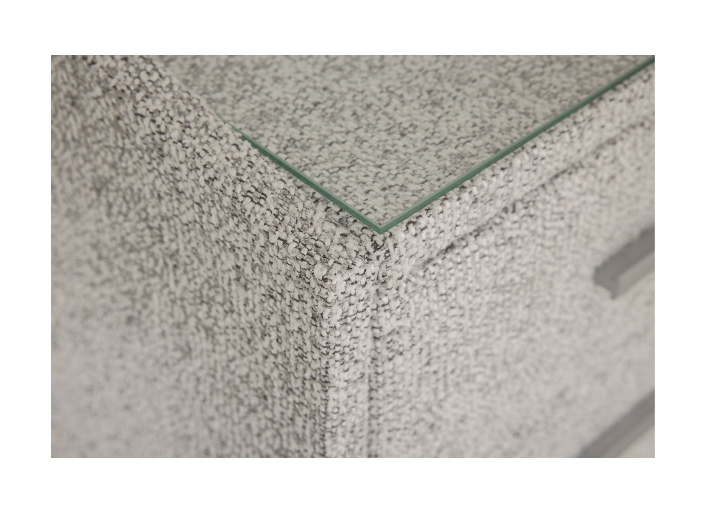 Detailfoto - Nachtkastje Moon 48x47x62cm - stof & glas - grijs