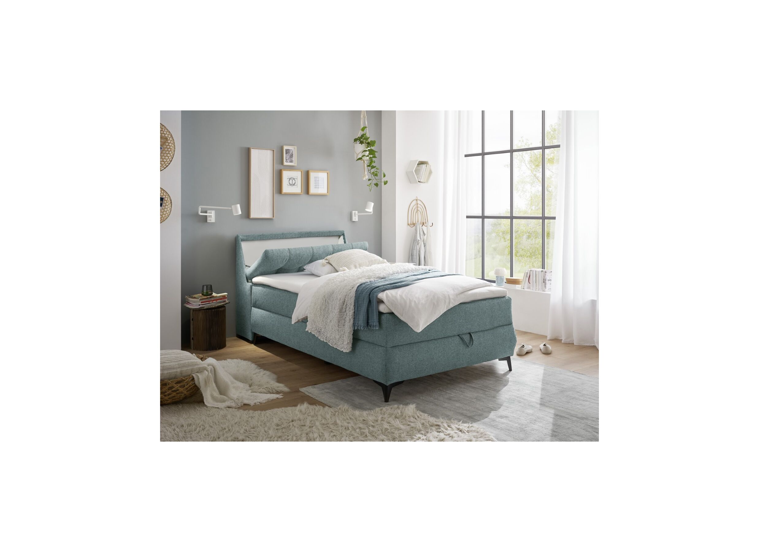 Sfeerfoto - Bedbox Atlantis 120x200cm met opbergruimte stof munt