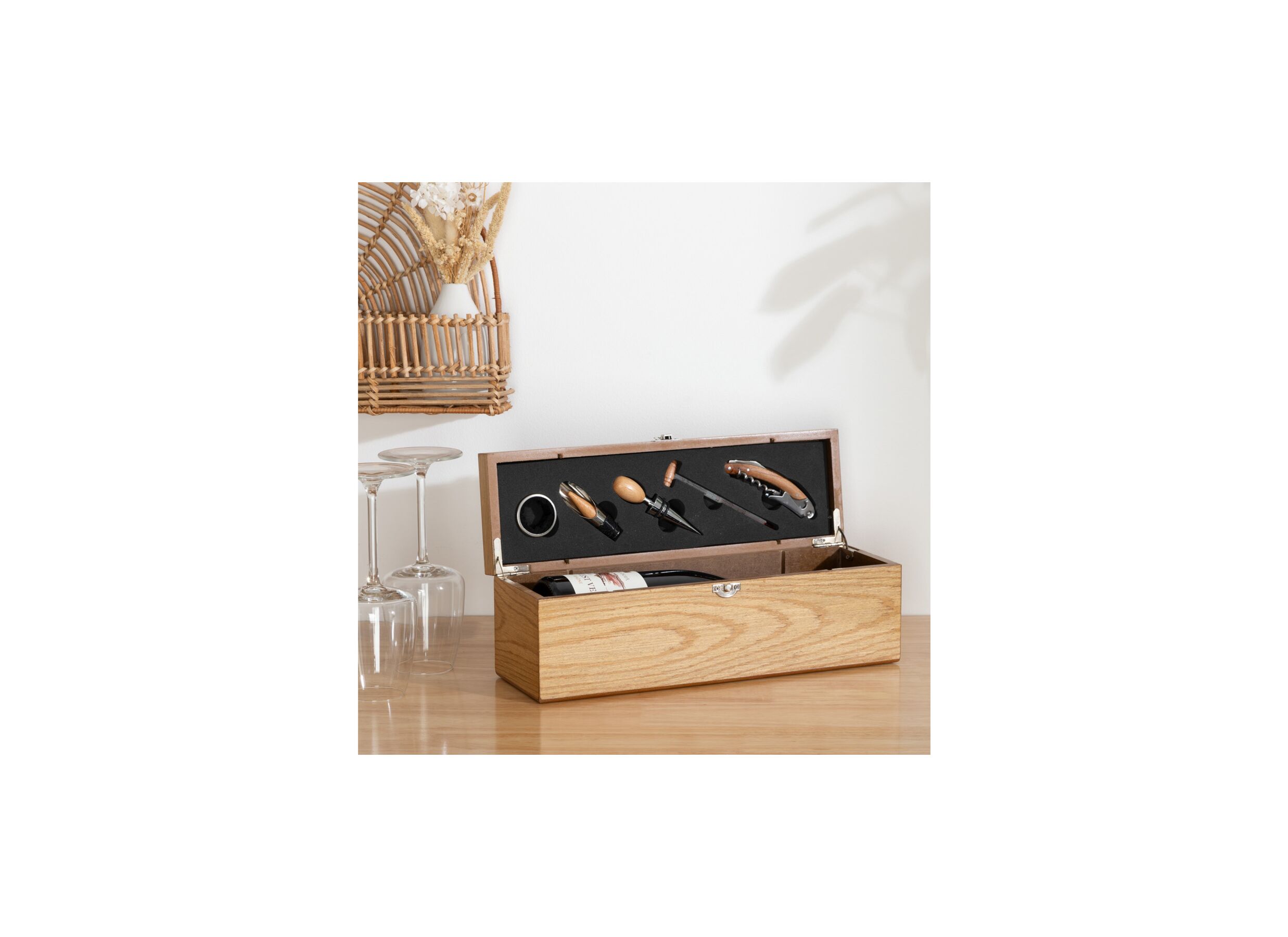 Sfeerfoto - Sommelierkoffer Marc 5-delig 35,8x12x10,9cm - MDF & staal - bruin