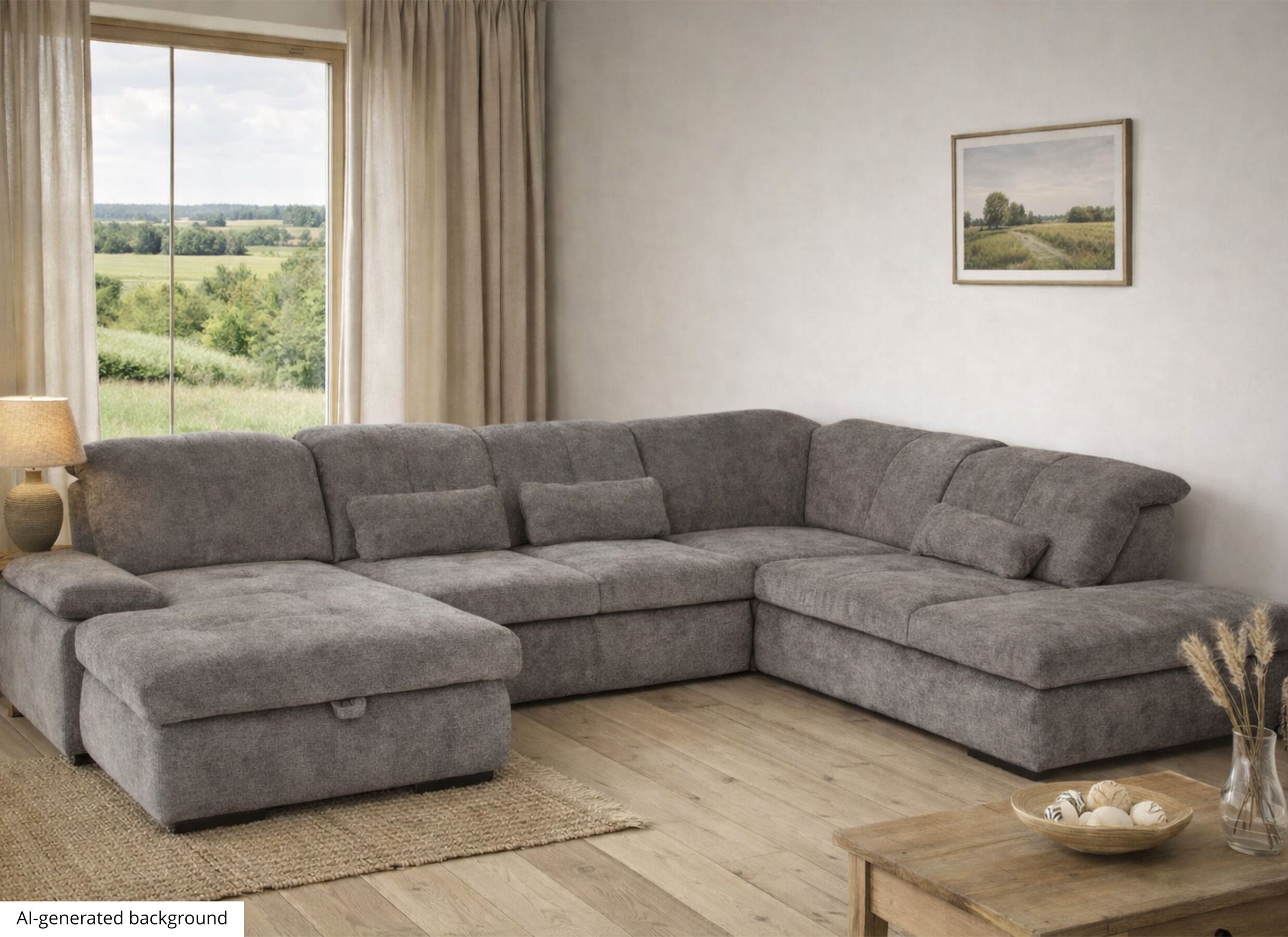 AI Generated - Canapé d'angle Artus 371x260m - tissu - gris