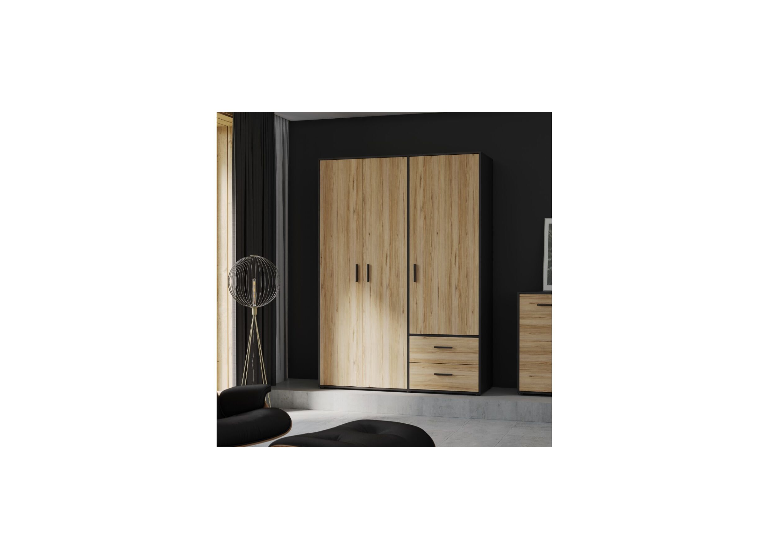 Garde-robe Mokkaro 145cm - décor - noir/chêne châtaignier
