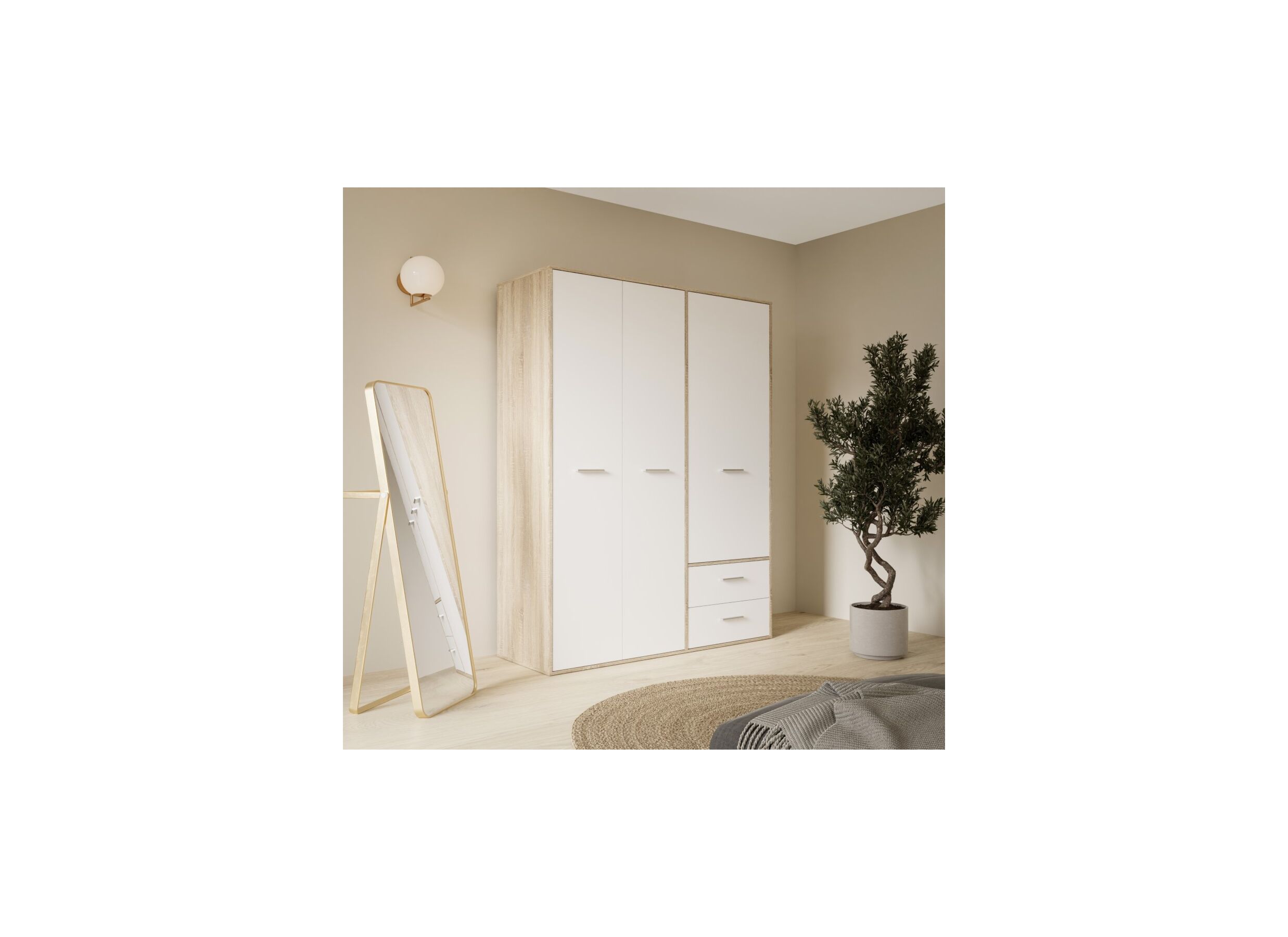 Sfeerfoto - Kleerkast Mokkaro 145cm - decor - wit/sonoma eik