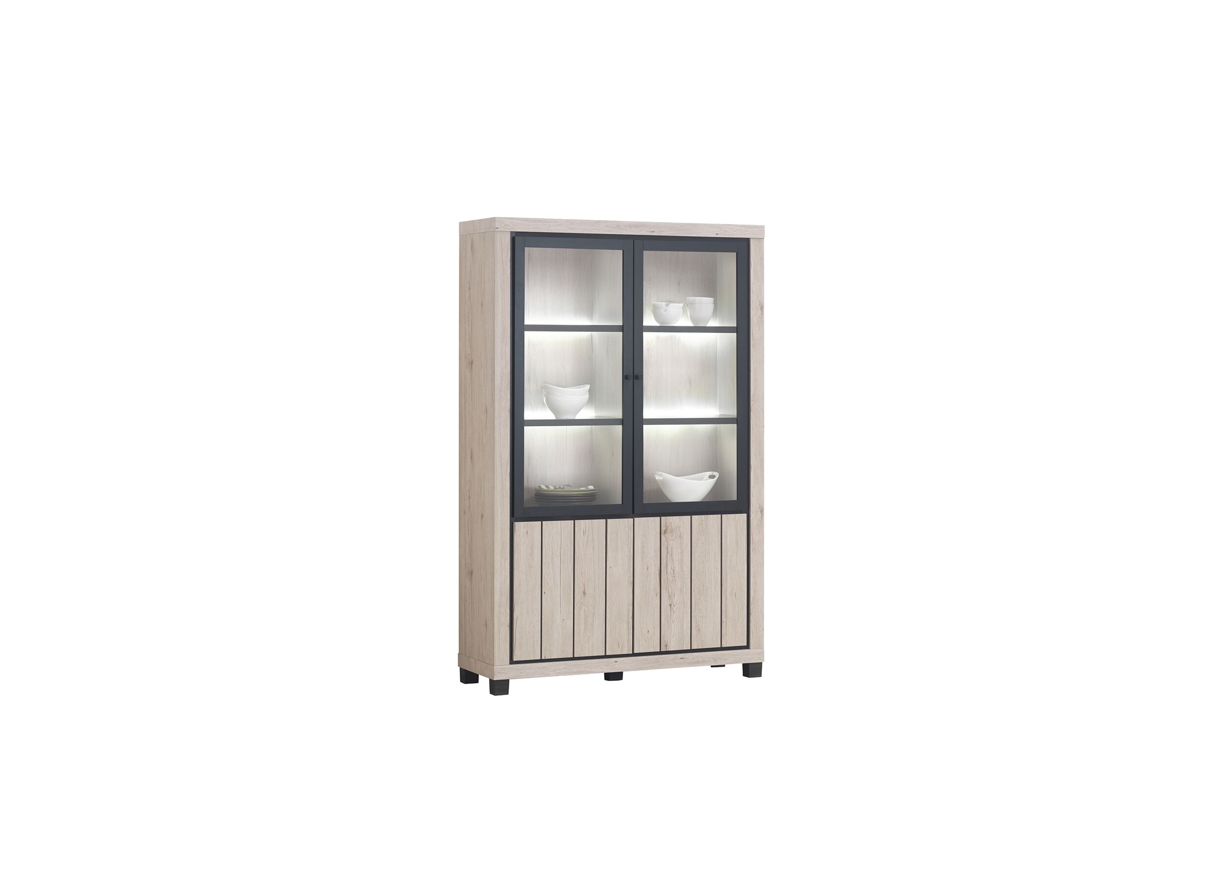 Vitrinekast Eureka 133cm - decor - natural oak/black