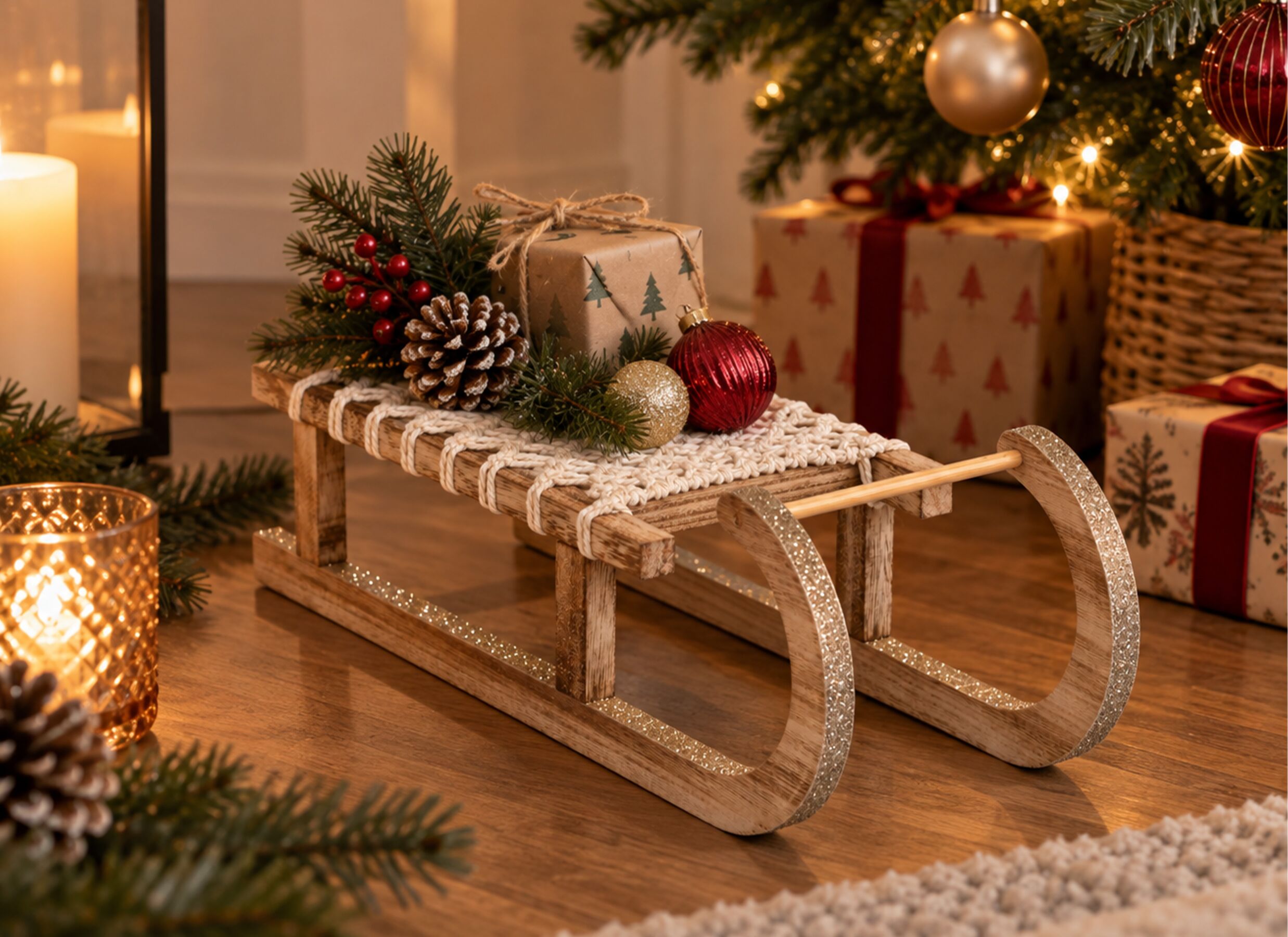 Foto ambiance - Décoration de Noël Traineau 40x14x13cm - MDF - beige