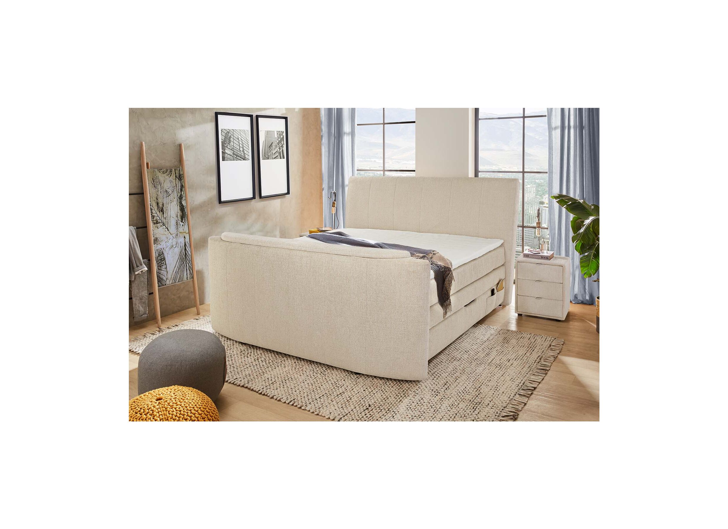 Plus Important - Boxspring Belair Mix 180x200cm avec ascenseur TV et rangement tissu beige
