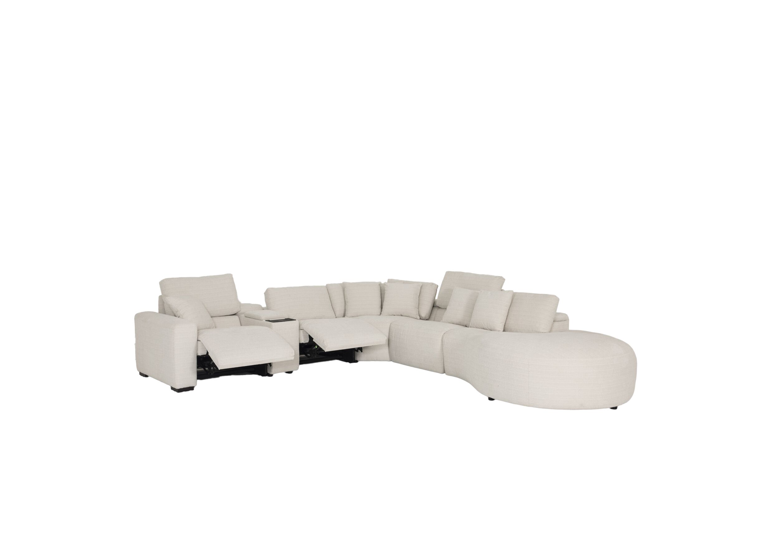 Aperçu - Canapé d'angle Down 330x370cm - tissu - crème avec relax et rangement
