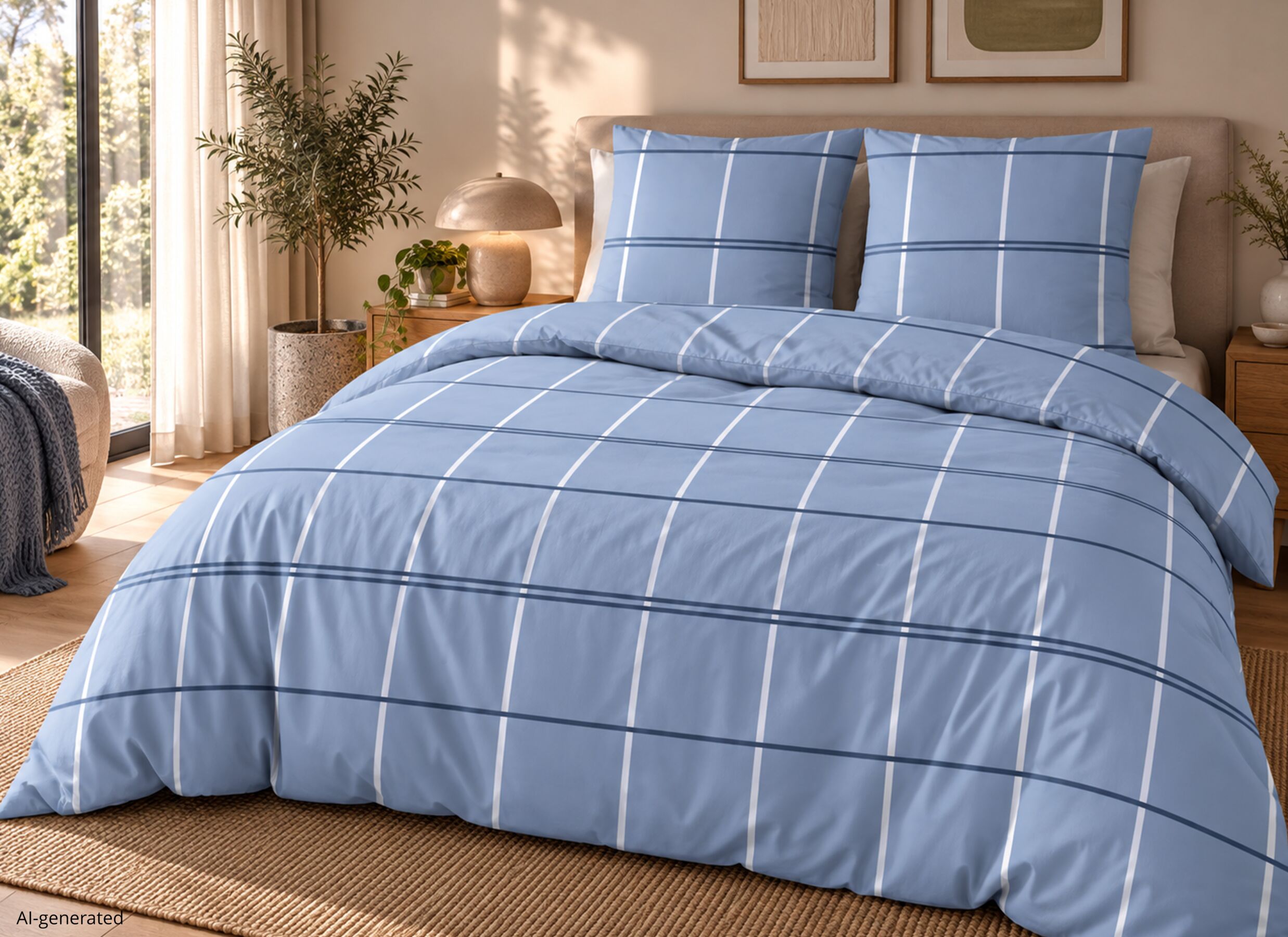 AI Generated - Housse de couette Pommelin 240x220 - flanelle - bleu
