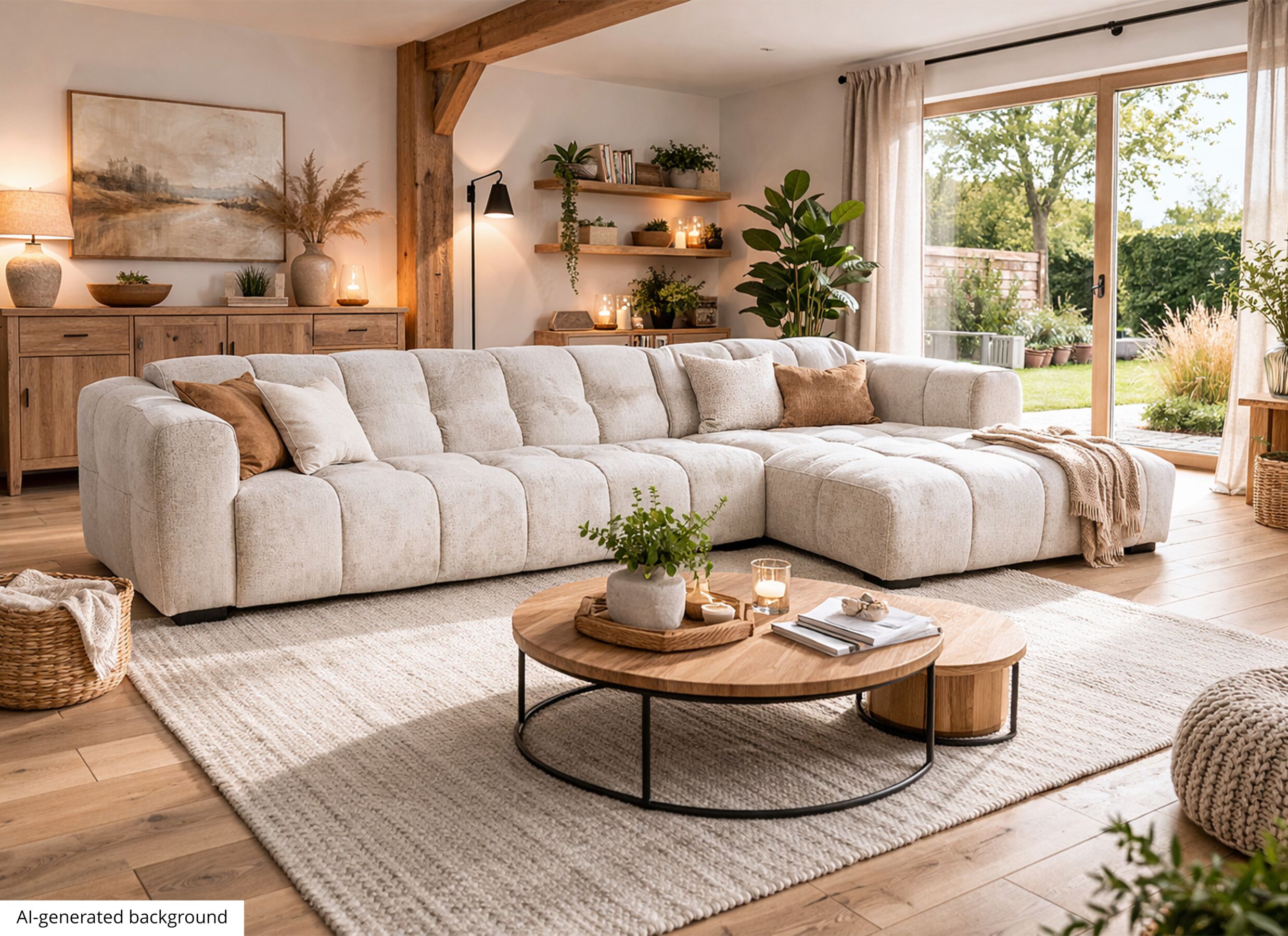 AI Generated - Canapé d'angle Alps 322x158cm - tissu - beige