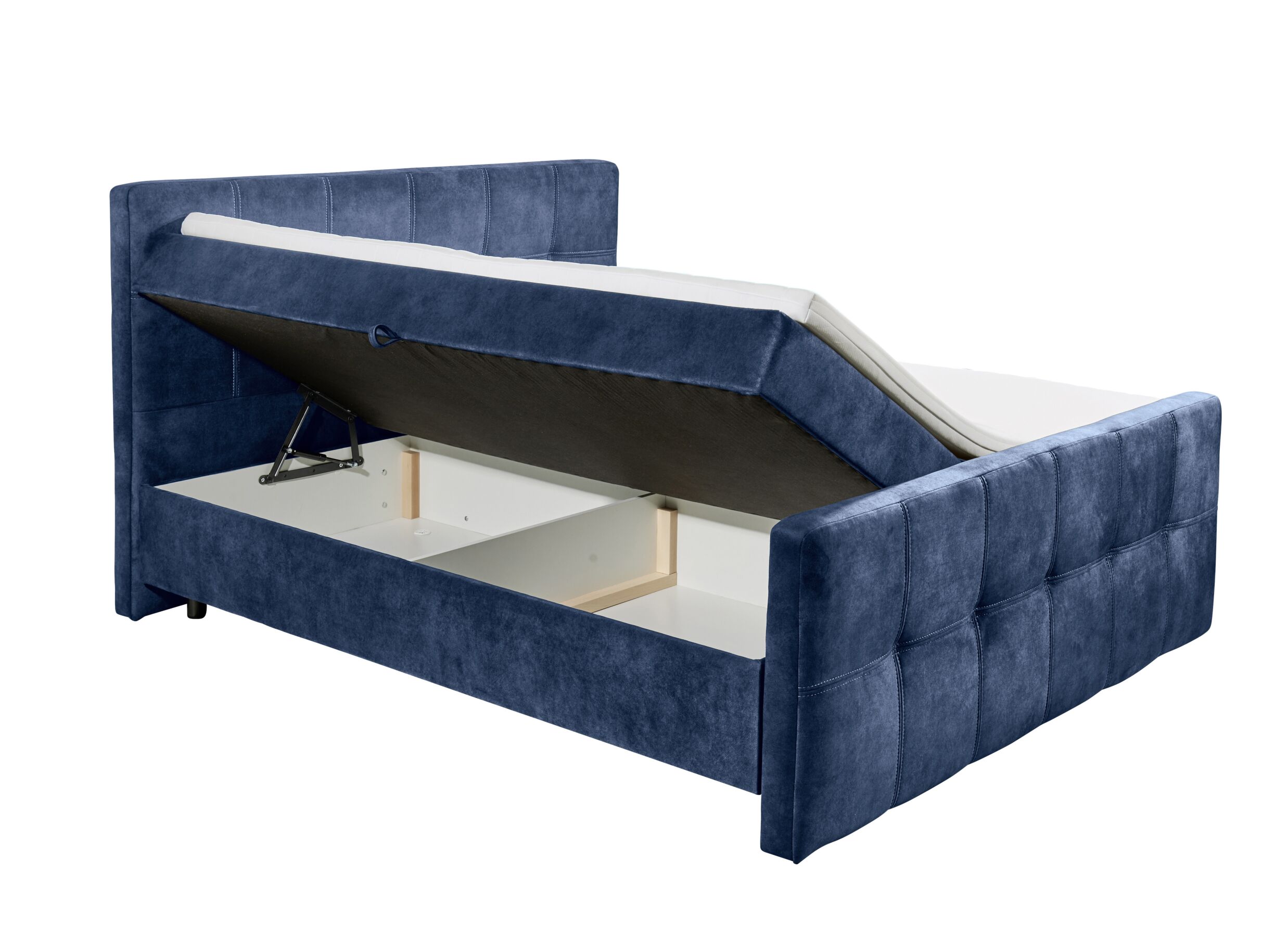Disposition - Lit box Valetta 180x200cm - tissu - bleu avec rangement