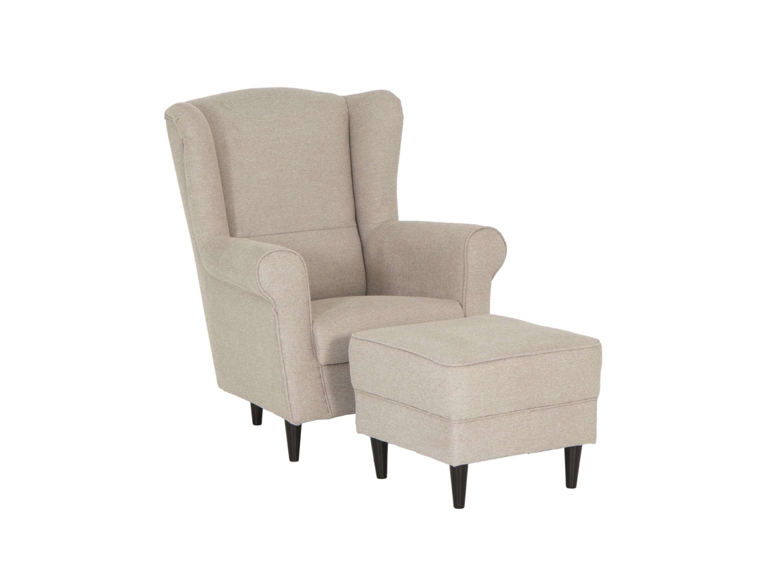 Fauteuil Charlot 88x82x104cm - stof - beige met poef