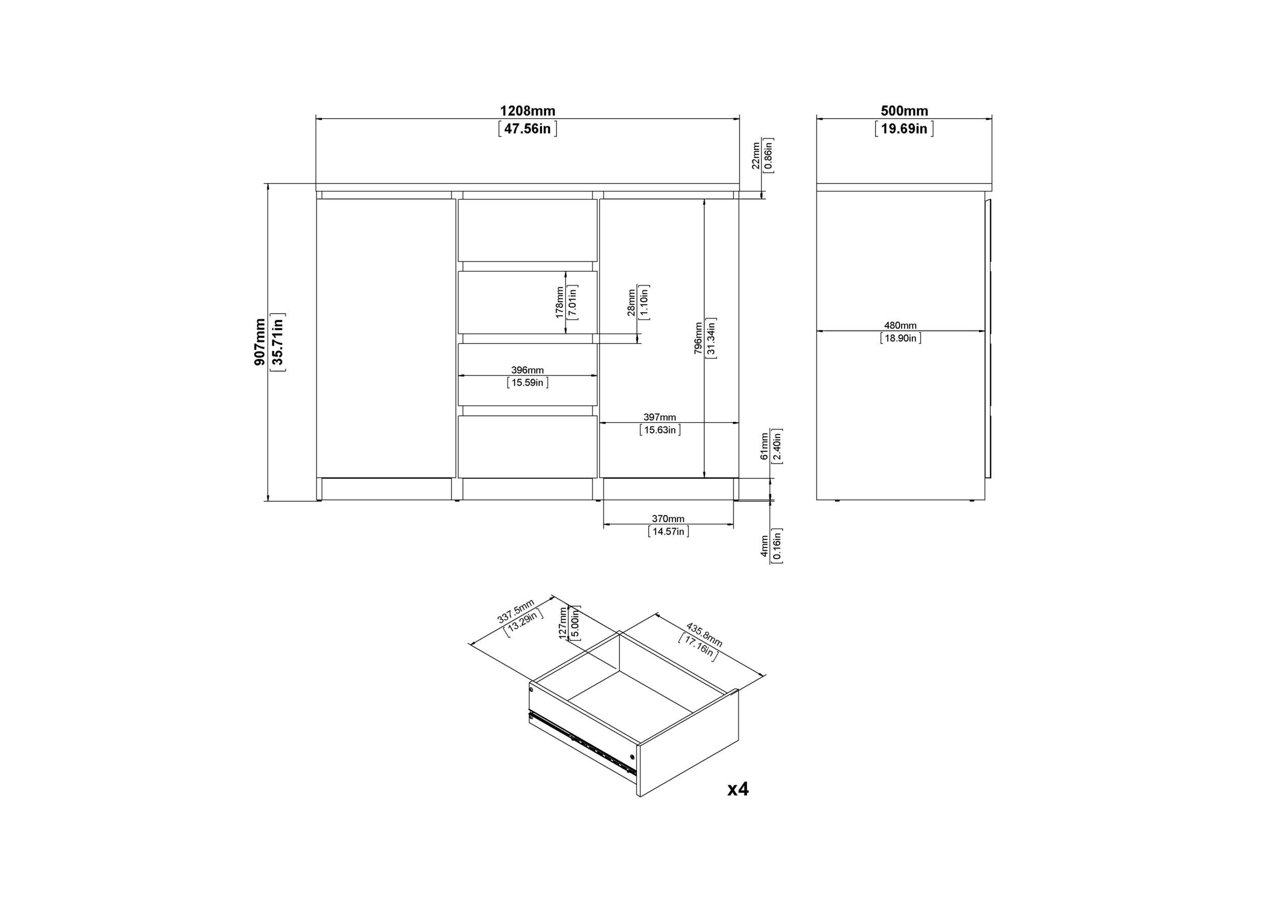 Commode Naia 121x50x91cm - décor - noir mat