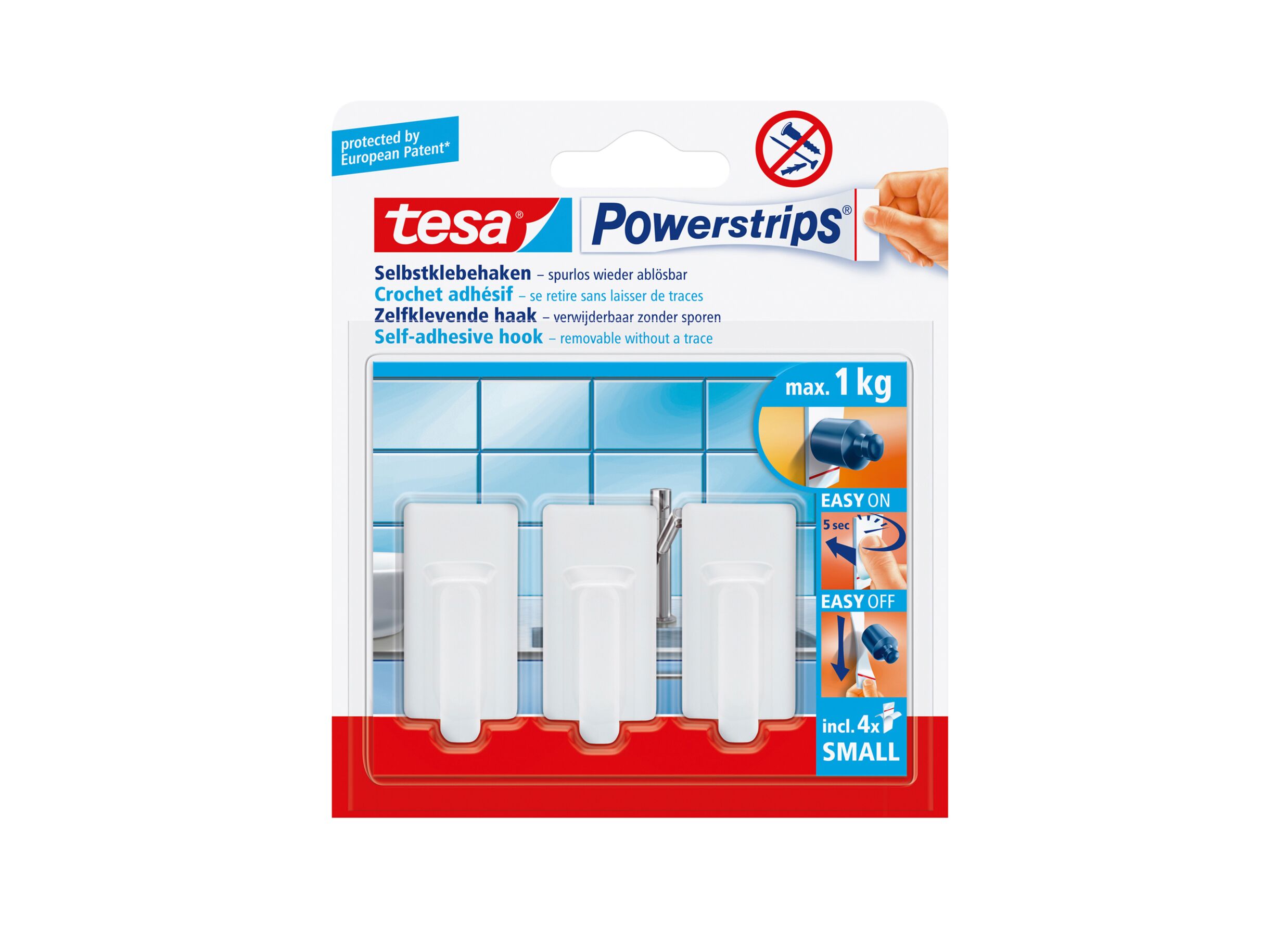 Zelfklevende wandhaak tesa 1kg, 3 stuks