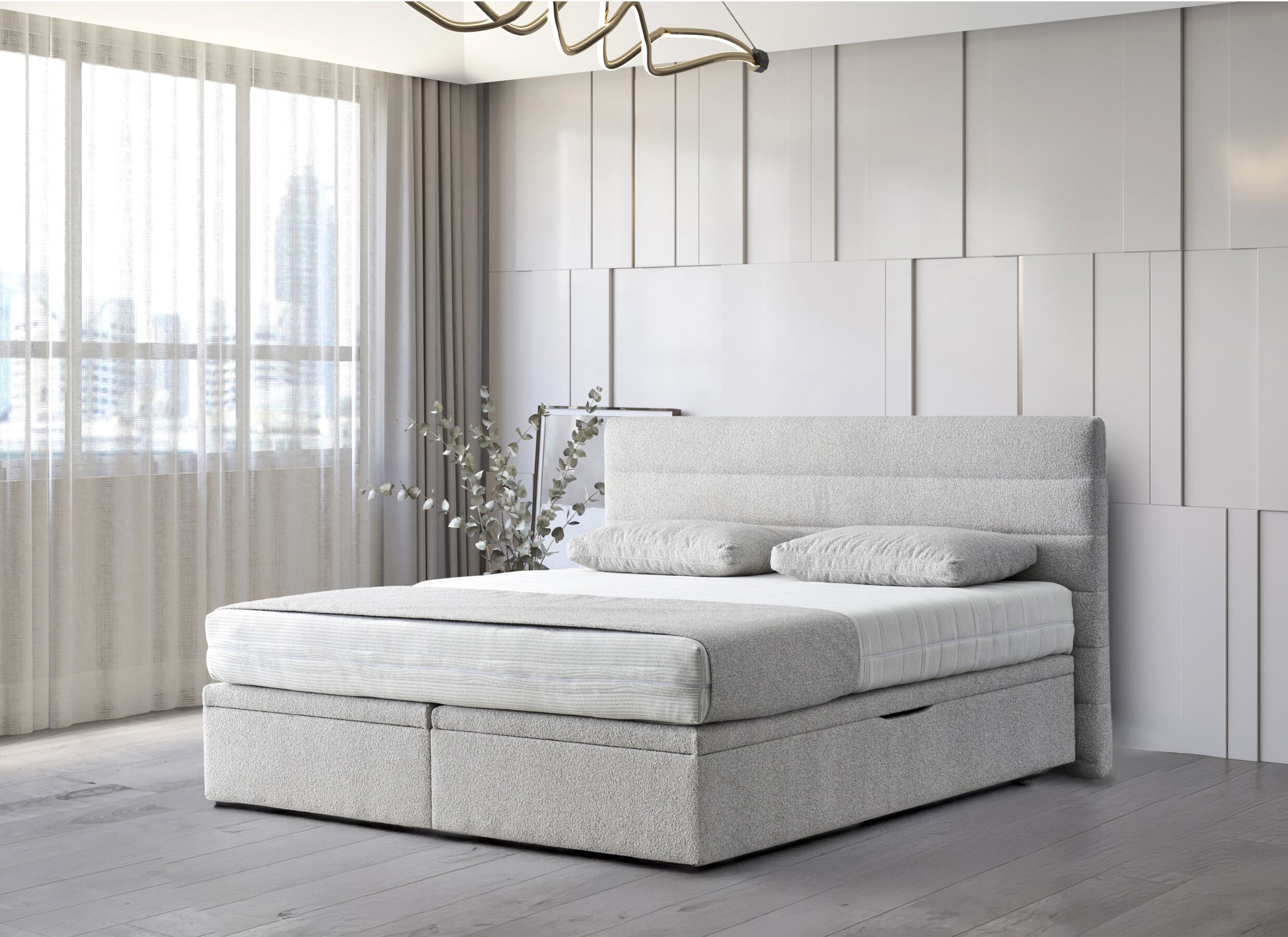 Sfeerfoto - Bedbox Butterfly 160x200cm - stof - lichtgrijs met opbergruimte