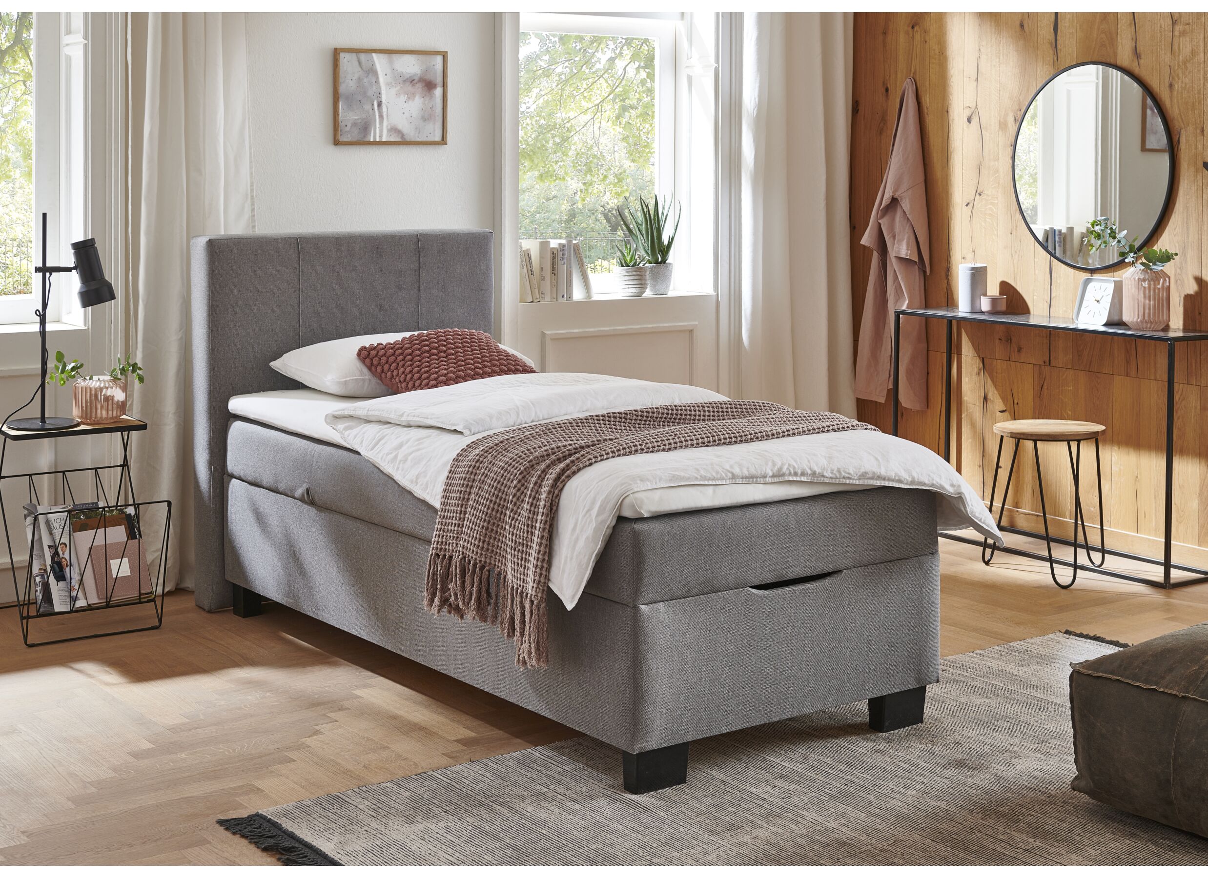 Boxspring BX1620 90x200cm - stof - lichtgrijs met opbergruimte
