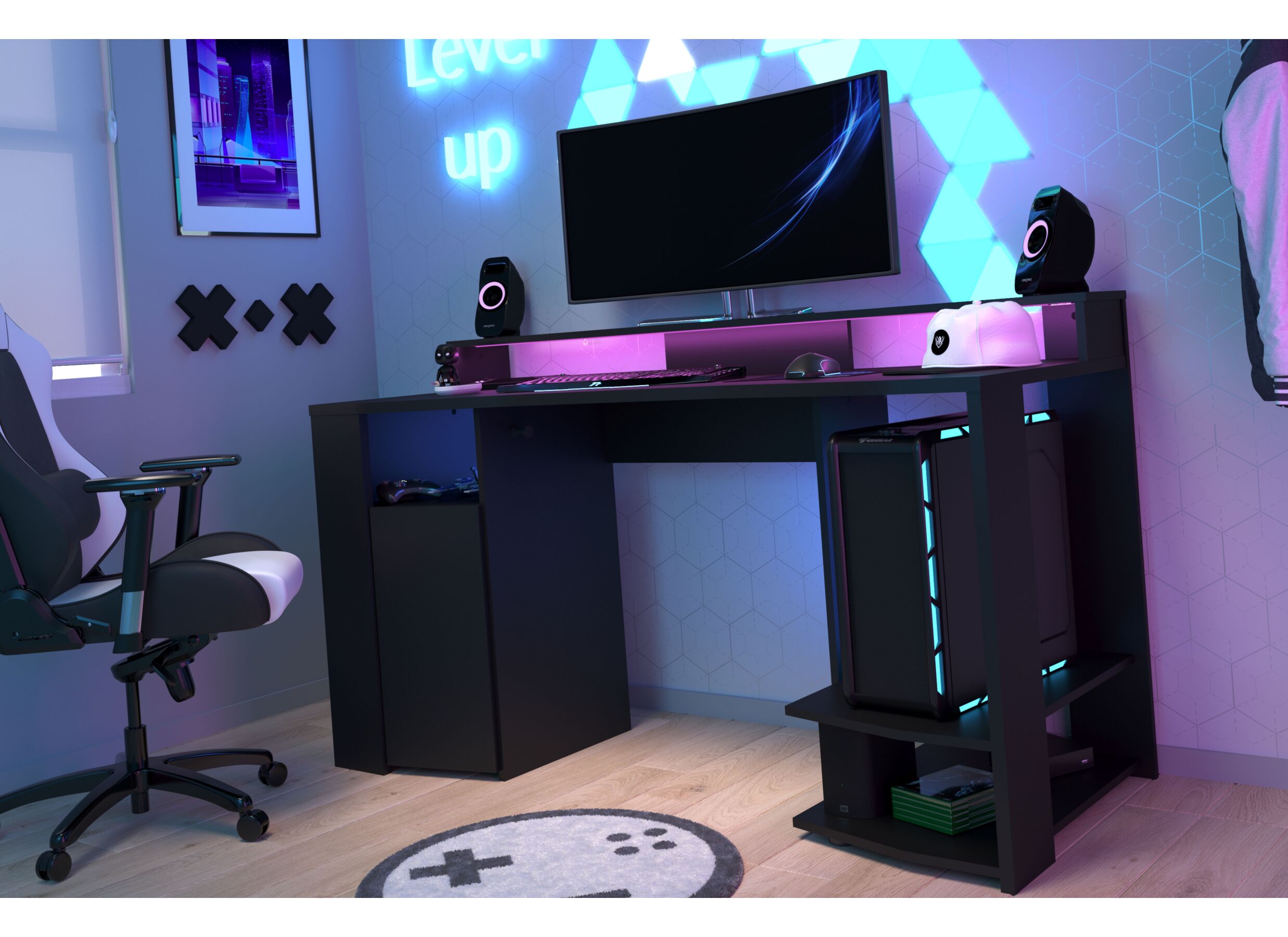 Sfeerfoto - Gamingbureau 152x62cm - decor - zwart