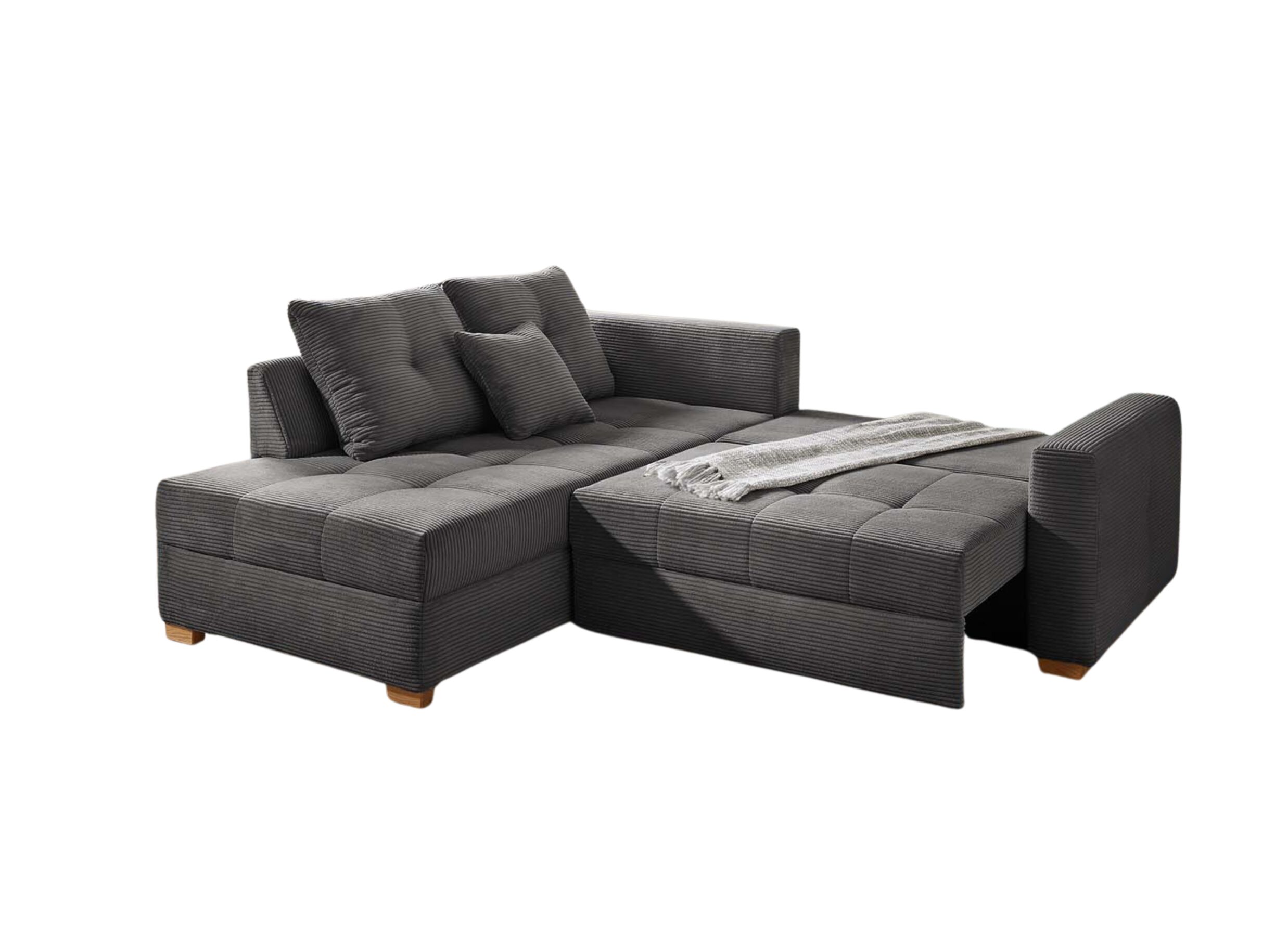 Aperçu - Canapé d'angle Heidelberg 228x199cm - tissu - gris avec funtion lit/relax et rangement