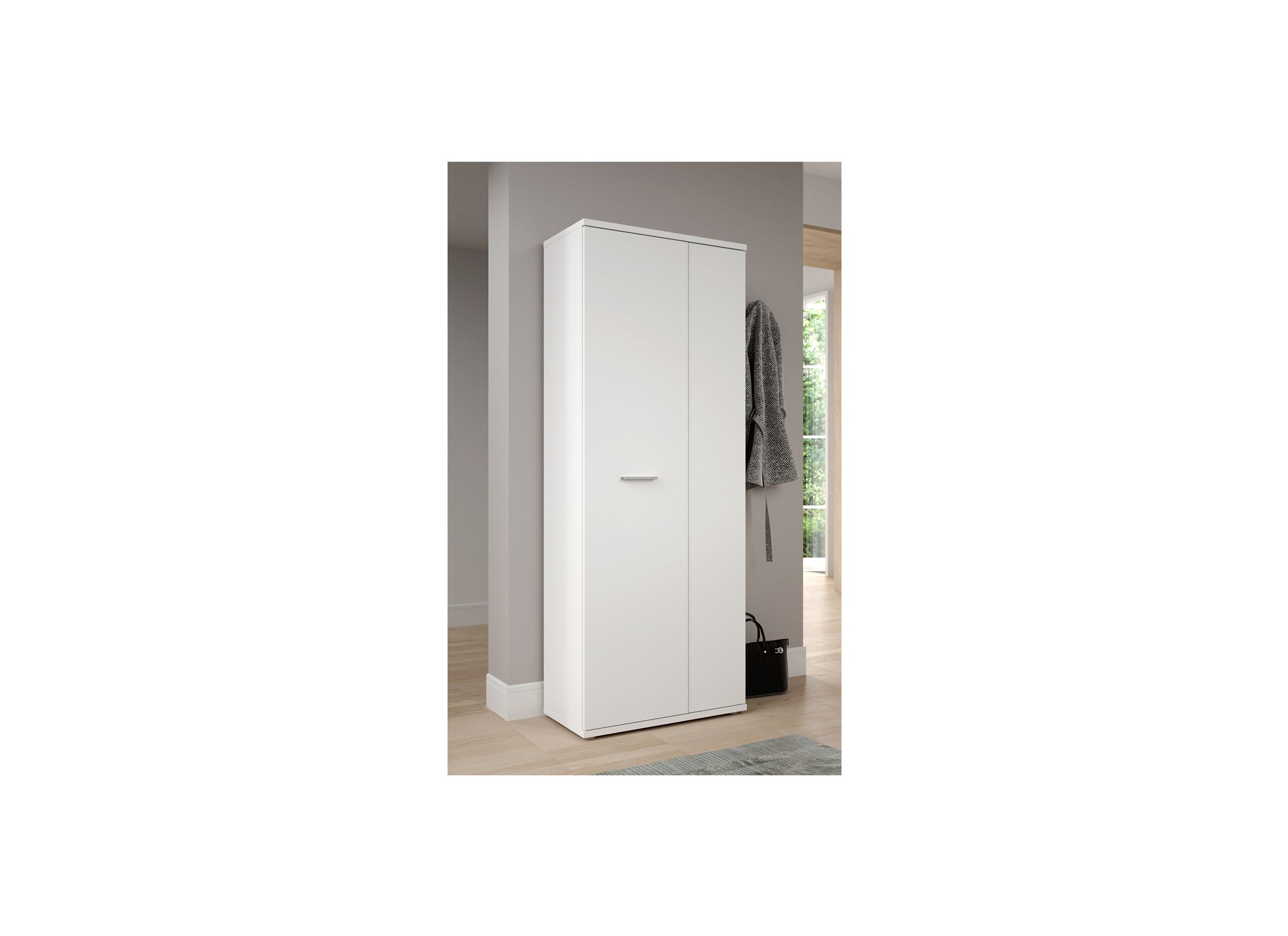 Armoire à chaussures 69x35x179 - panneau décor - blanc