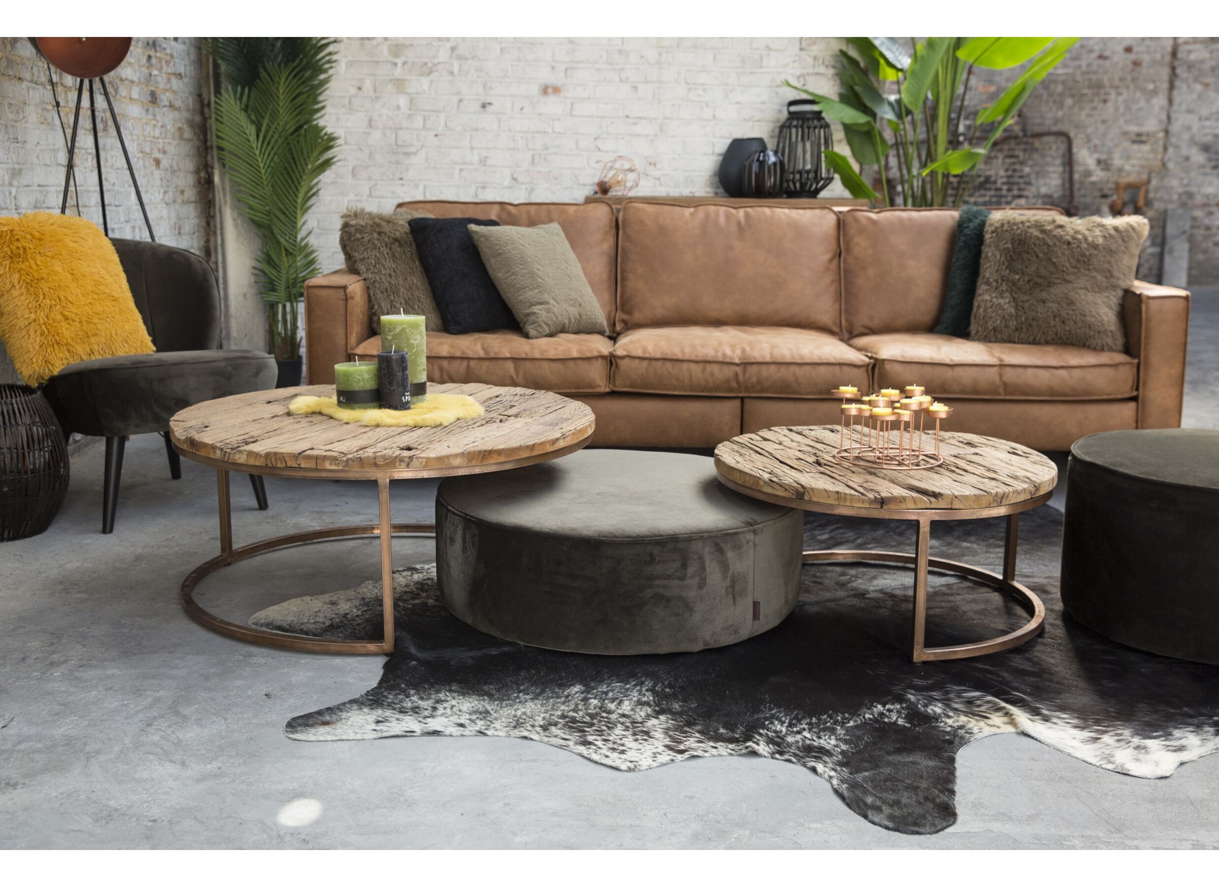Salontafel Luna Ø90/Ø70cm - hout massief - naturel set van 2