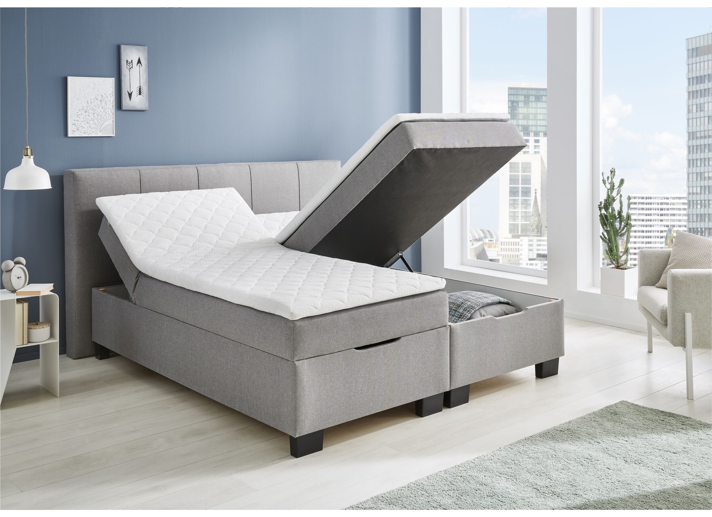 Bedbox BX1620 180x200cm met opbergruimte stof lichtgrijs
