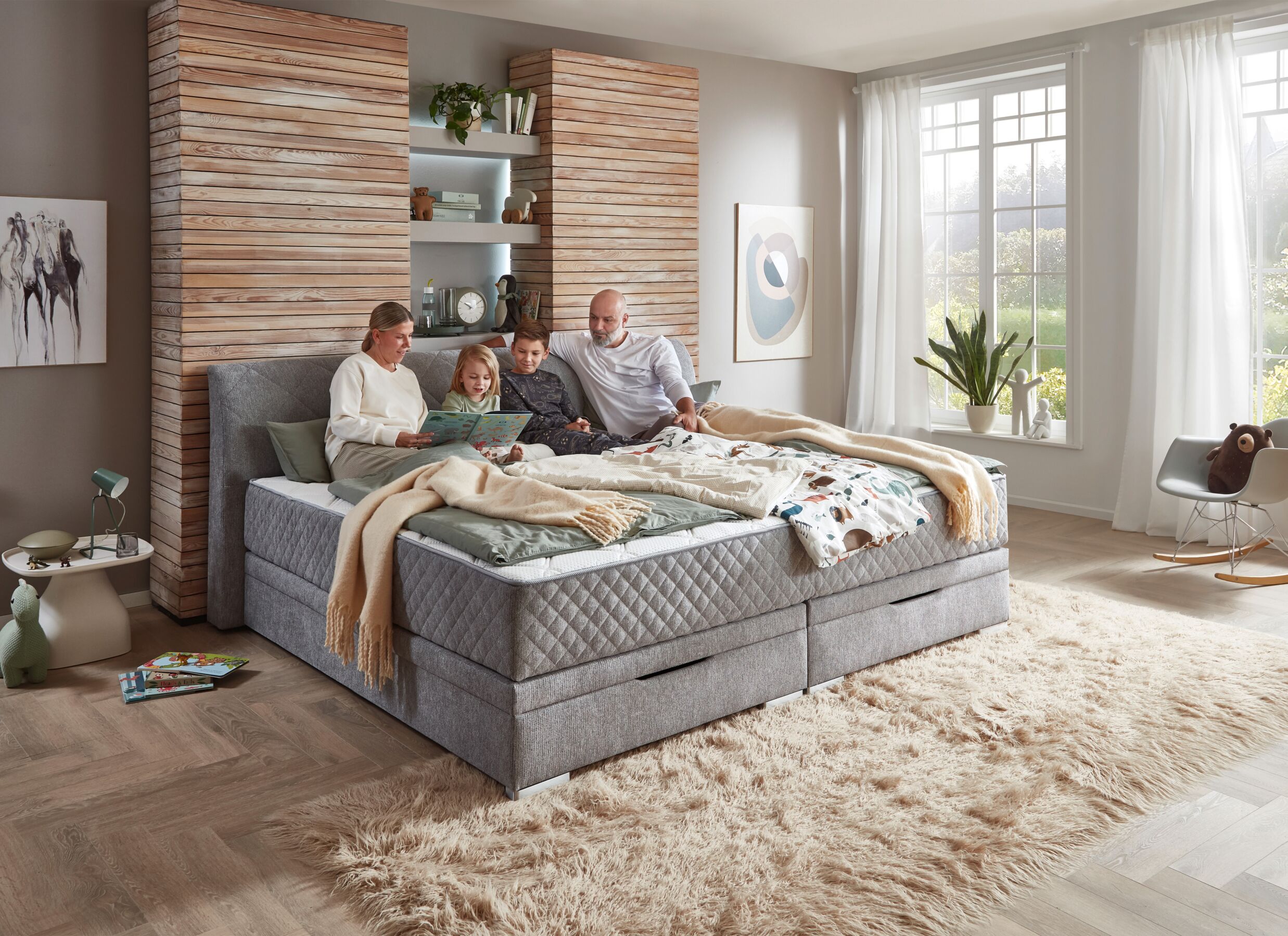 Foto ambiance - Lit box BX2740 240x200cm - tissu - argent avec rangement