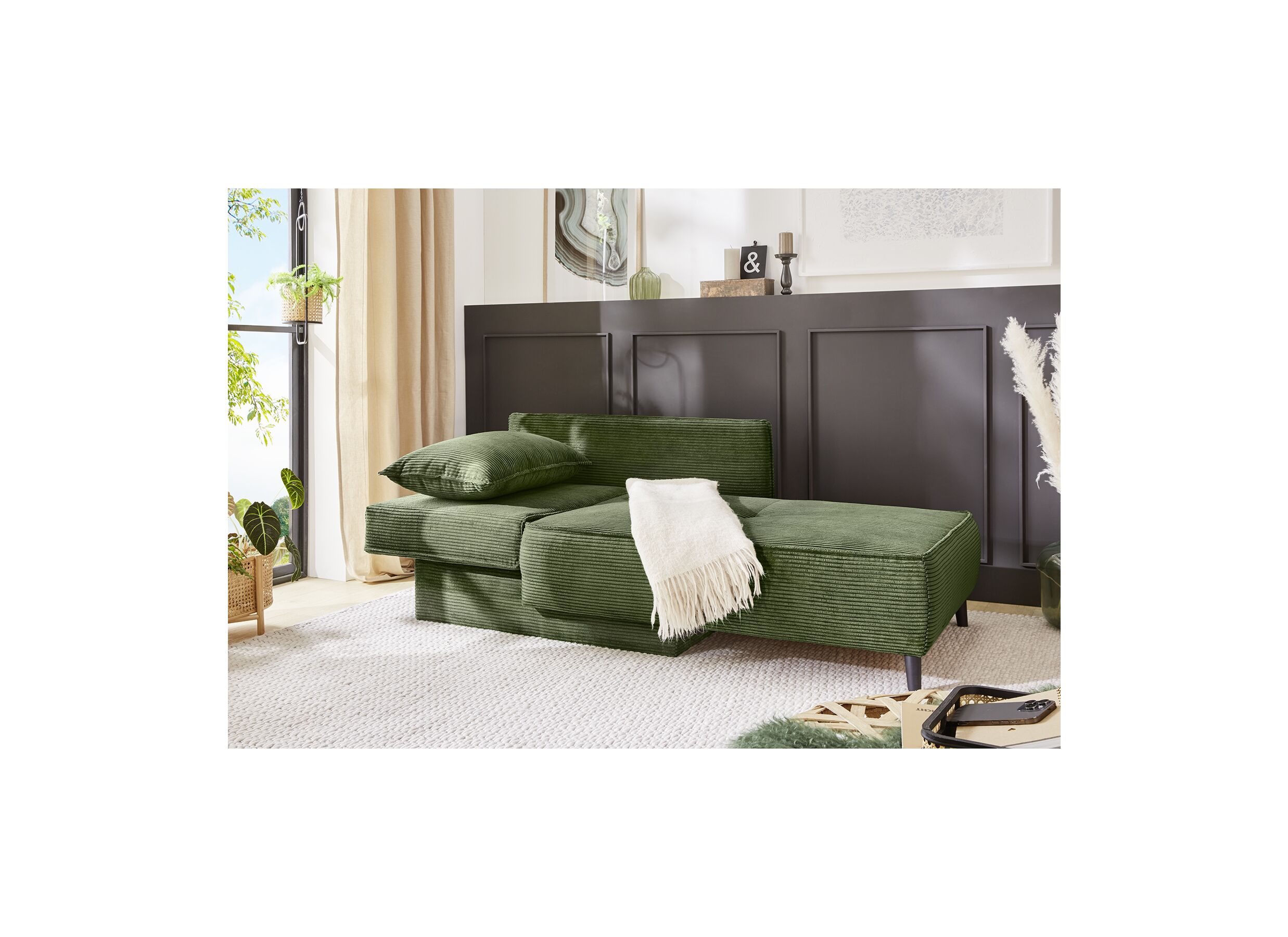 Méridienne Rex Recamière 155x95x81cm - tissu - vert avec function lit
