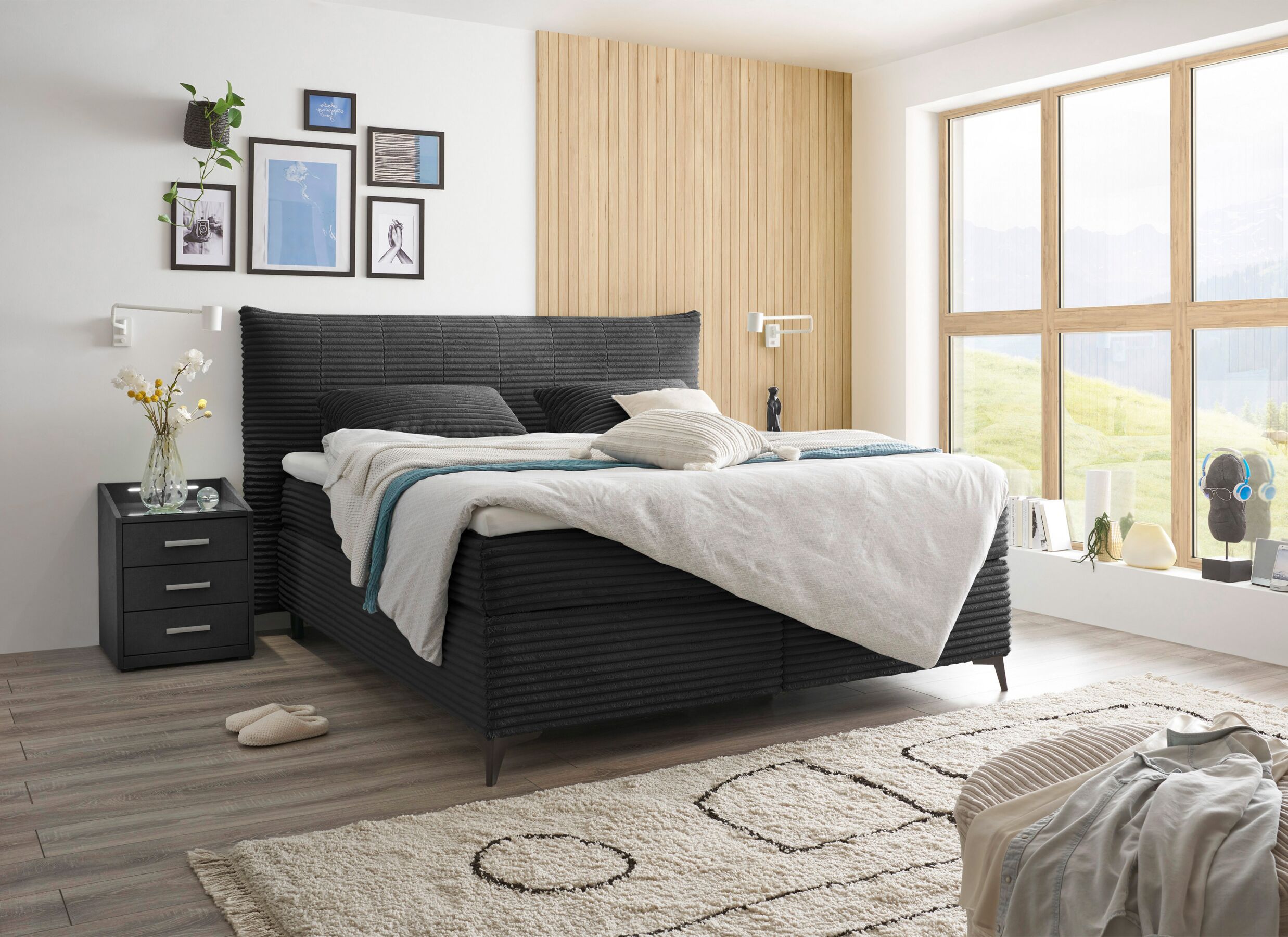 Foto ambiance - Boxspring Seattle 160x200cm - tissu - noir