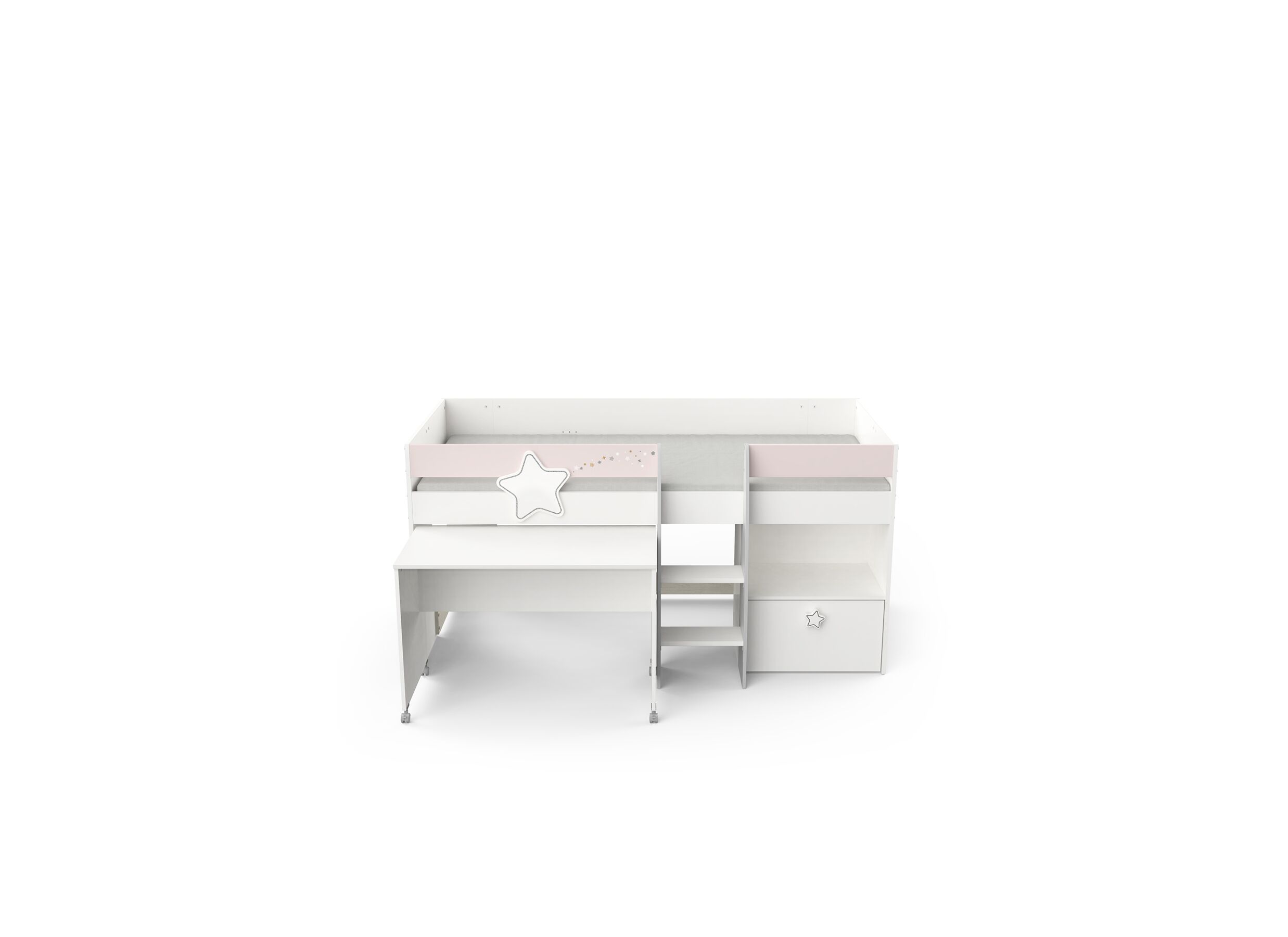 Lit mi-hauteur Etoiles 90x200cm blanc gris rose