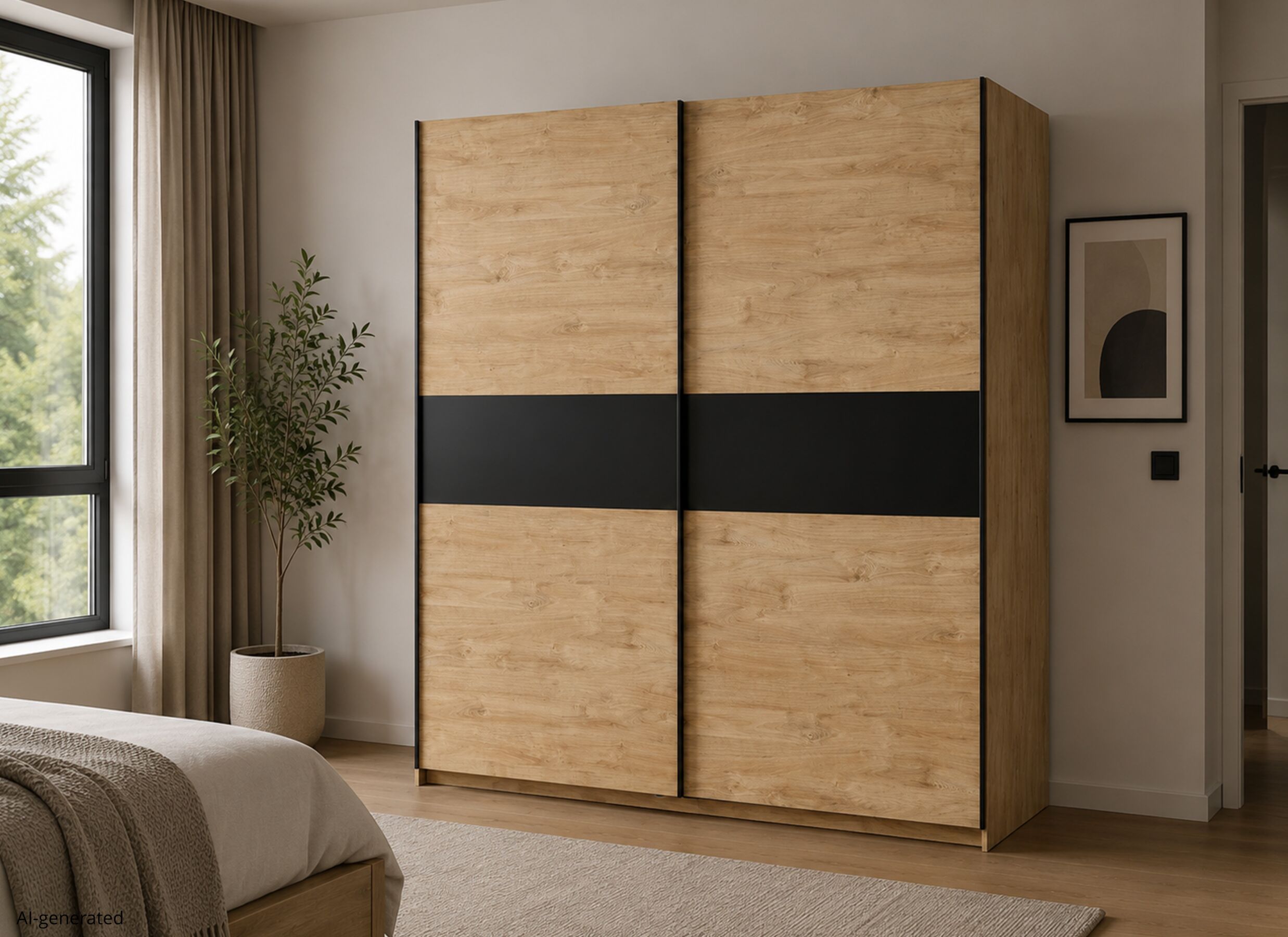 AI Generated - Schuifdeurkast Clara 200cm - melamine - golden oak