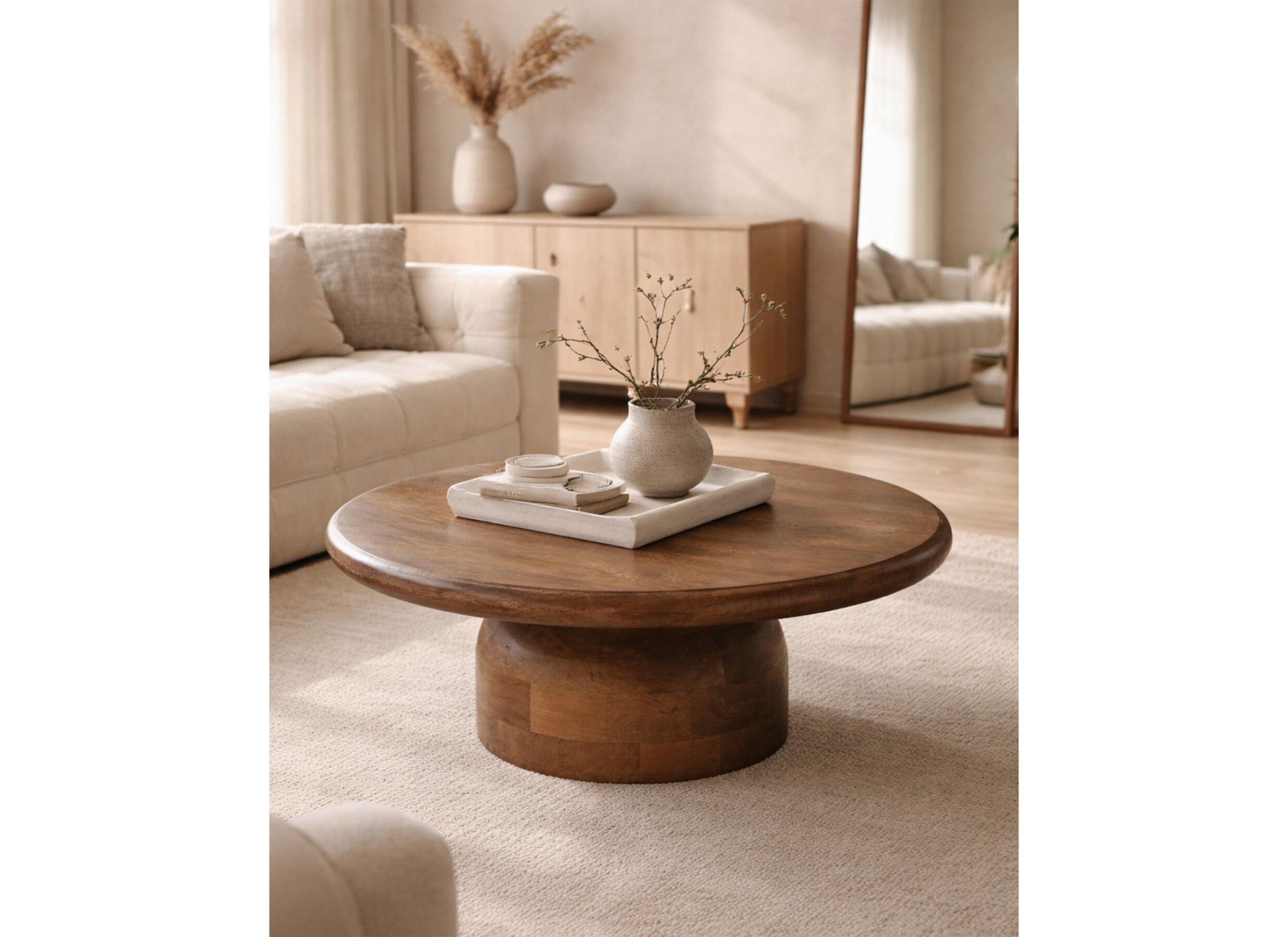 Foto ambiance - Table basse Mambo Ø80cm - mangue massif - brun