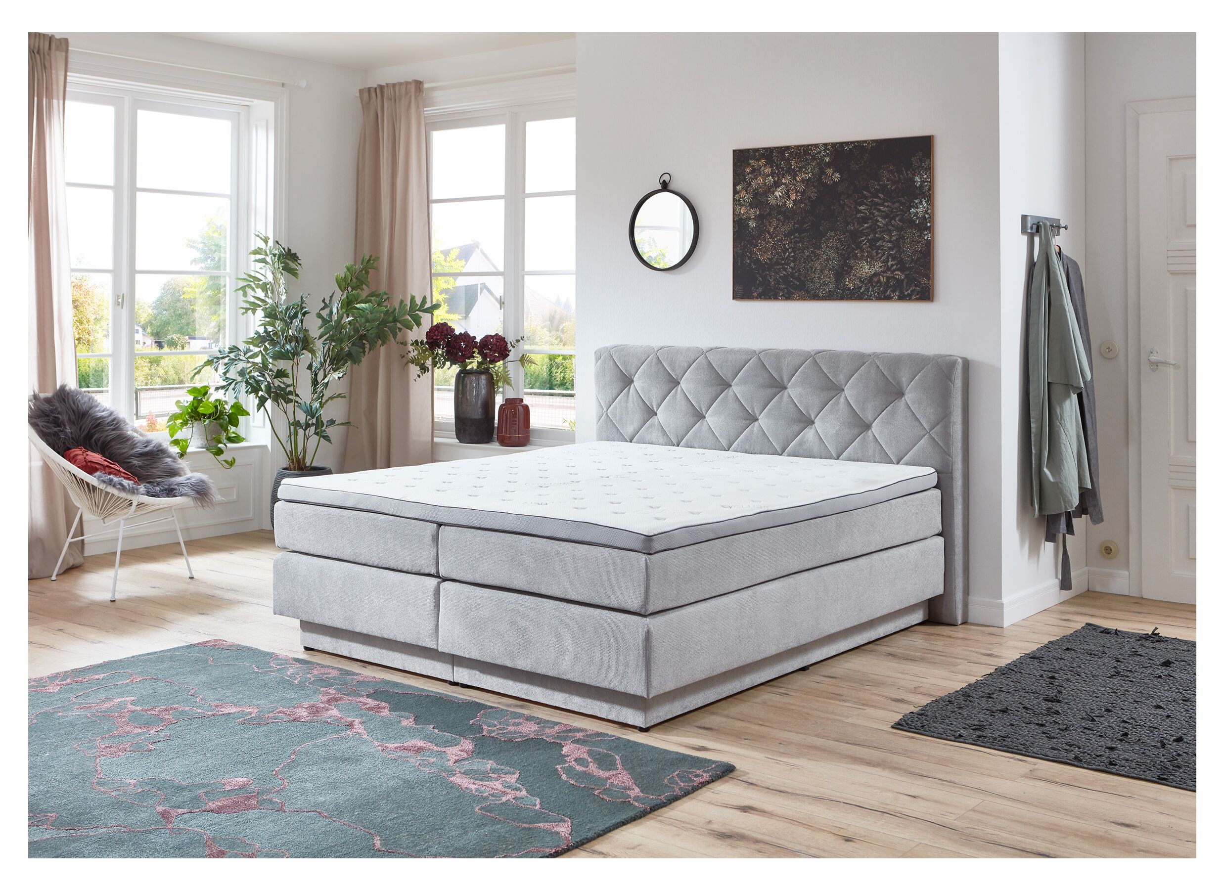 Boxspring BX2060 180x200cm avec rangement tissu gris clair - Boxspring BX2060 180x200cm avec rangement tissu gris clair