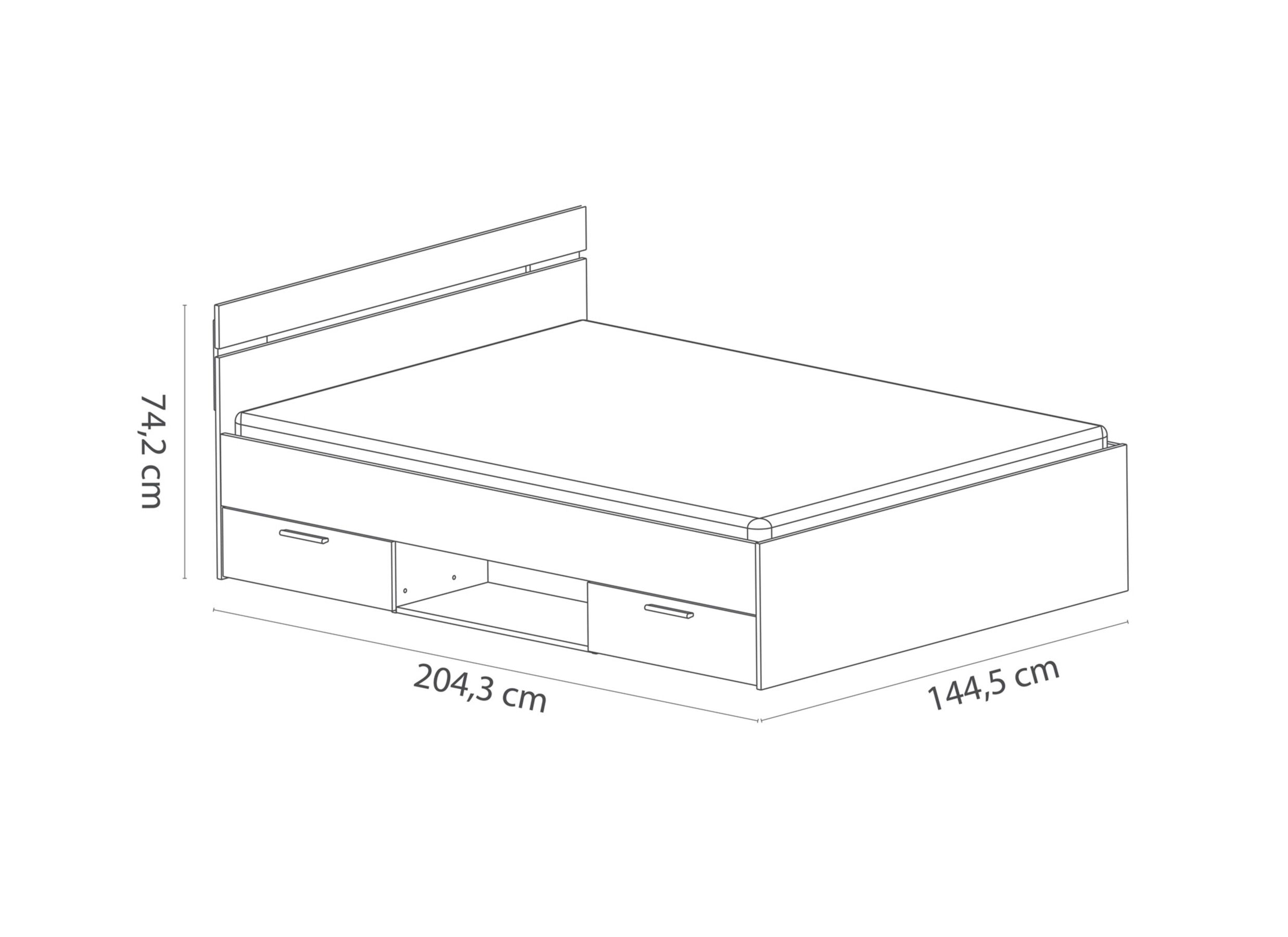 Afmetingen - Bed Michigan 140x200cm - decor - kronberg eik