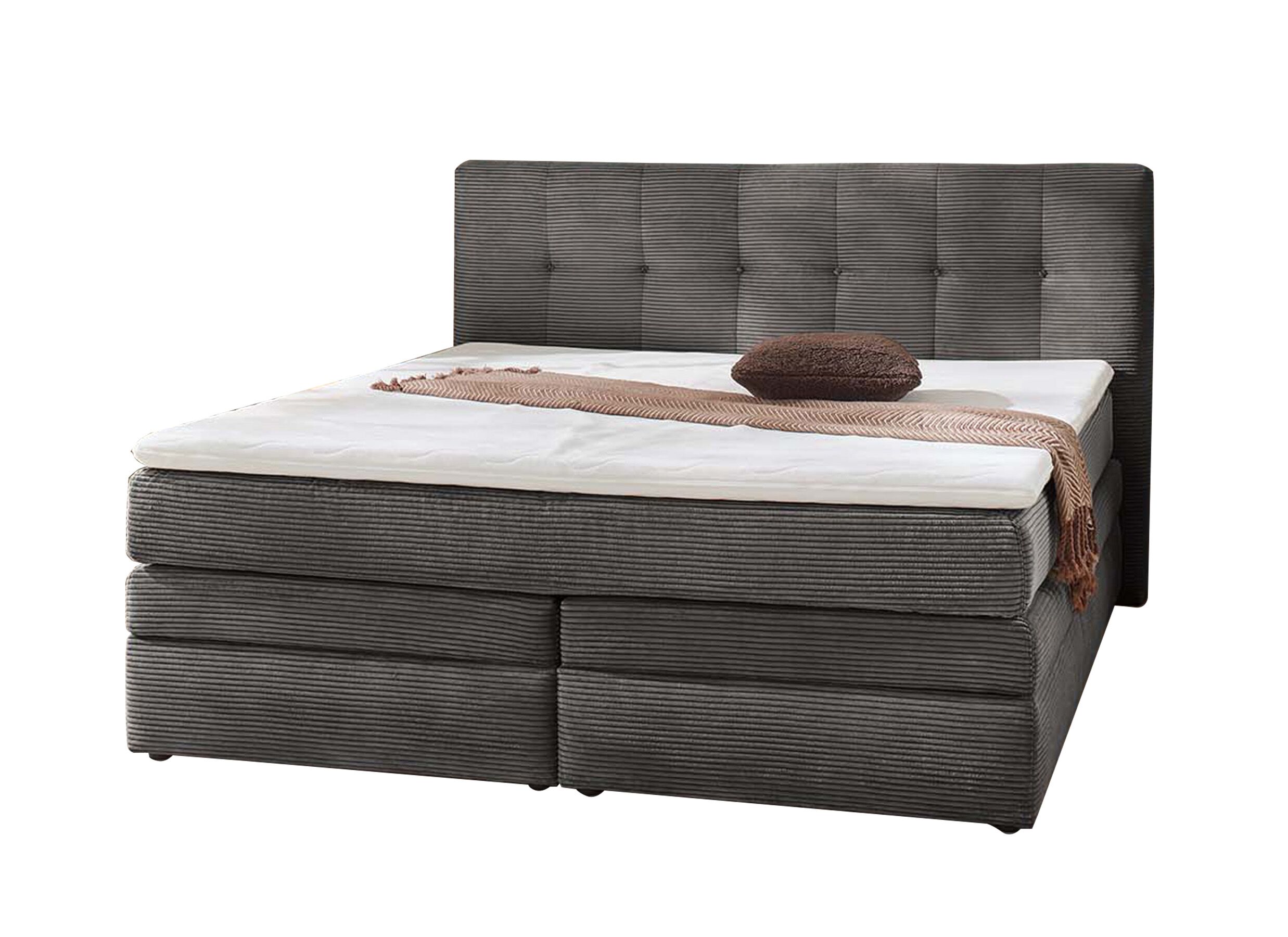 Boxspring Amy 180x200cm - stof - donkergrijs met opbergruimte - Boxspring Amy 180x200cm - tissu - gris foncé avec rangement