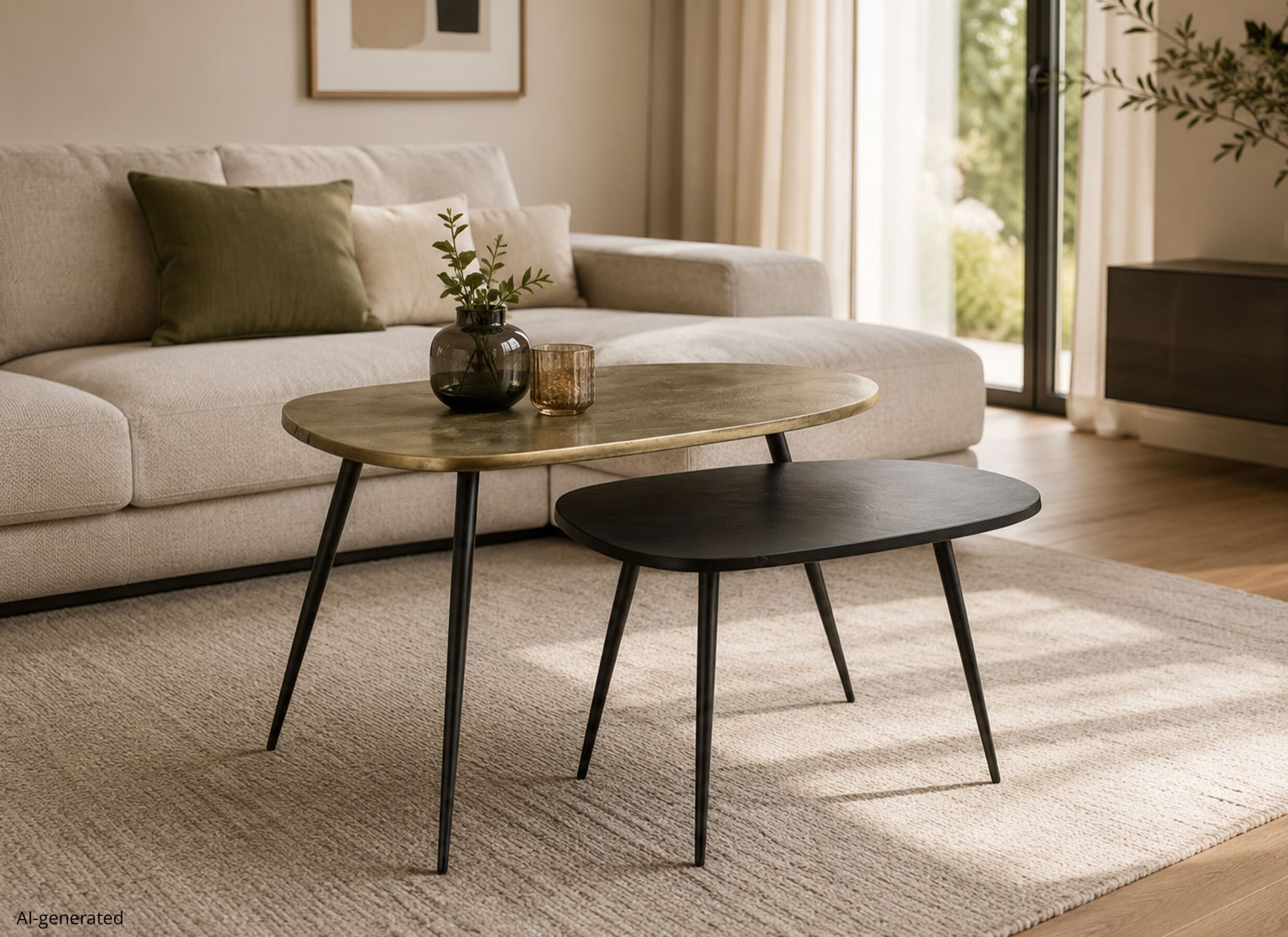 AI Generated - Table basse Victor 70x47/57x34cm - métal - doré & noir
