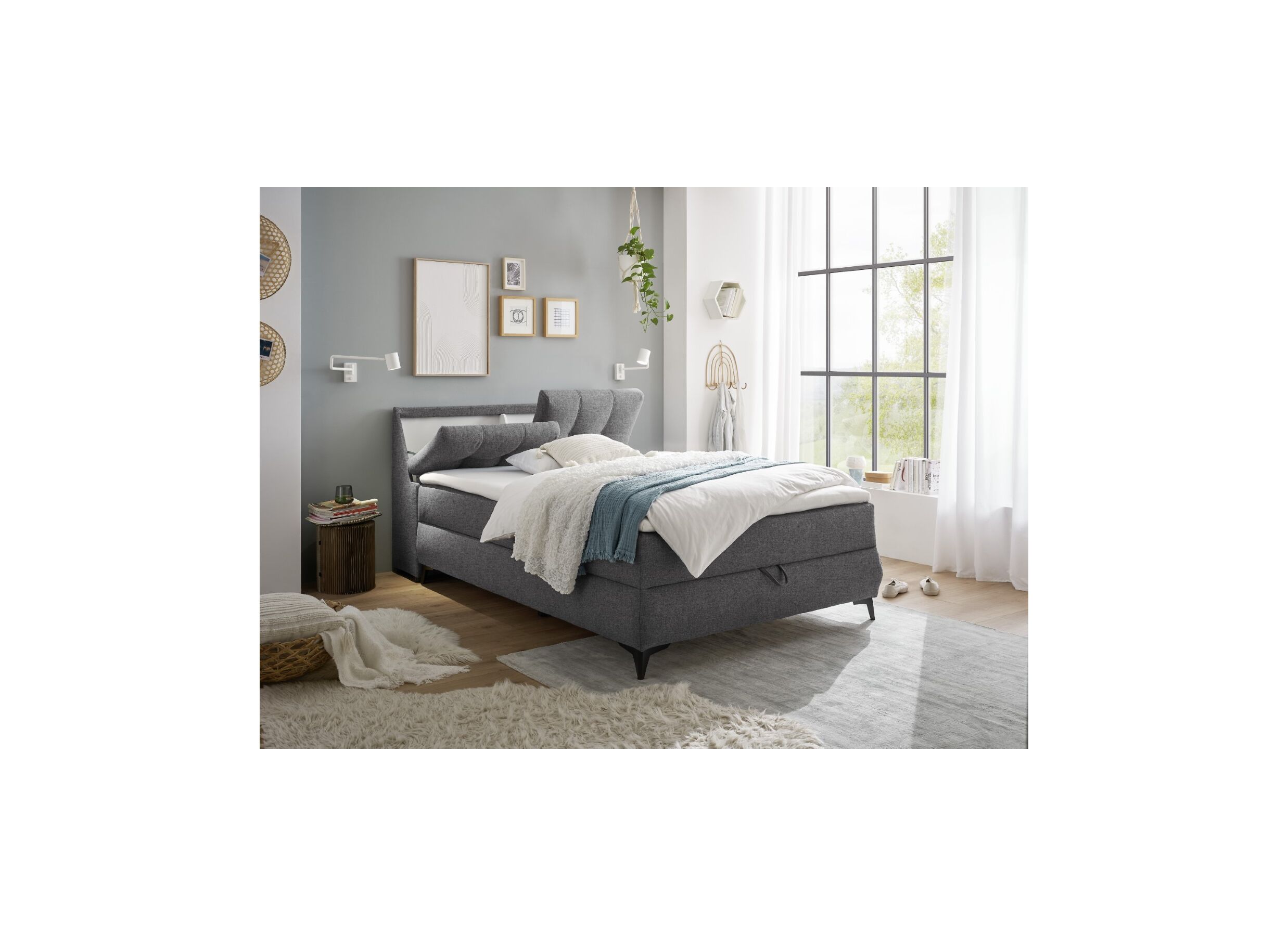 Foto ambiance - Lit box Atlantis 140x200cm avec rangement tissu anthracite